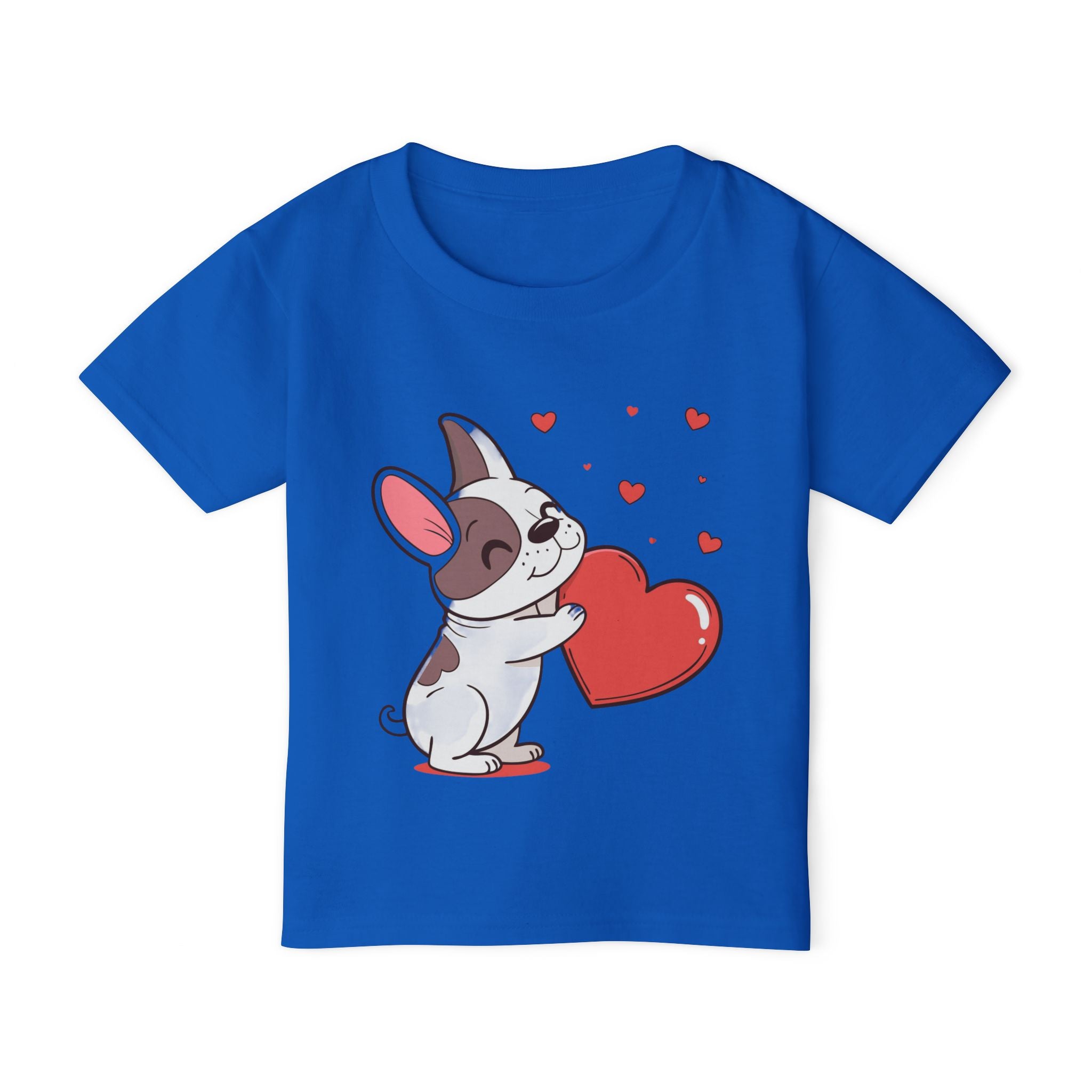 Toddler T-Shirt — Cute French Bulldog Hugging Heart with Colorful Paw Prints