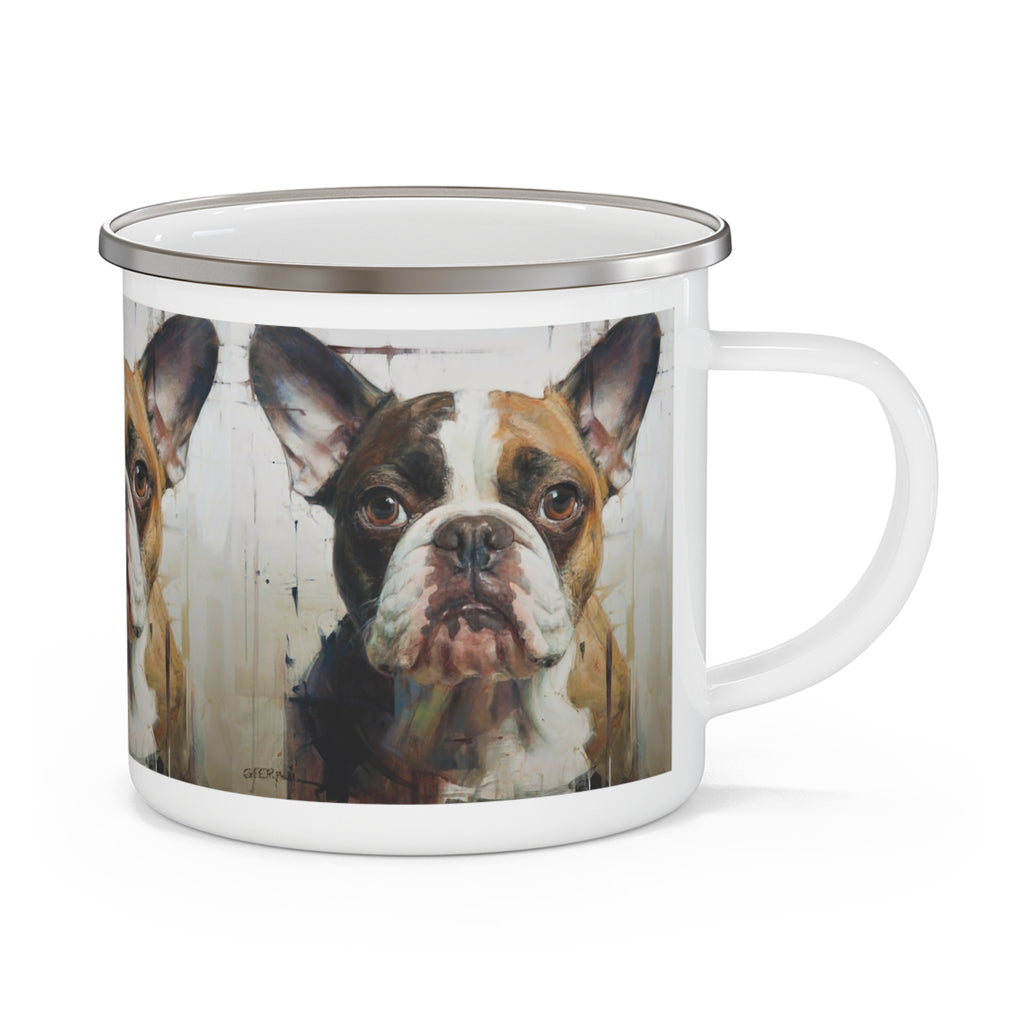 Enamel Camping Mug — Rustic French Bulldog Portrait Camper Cup