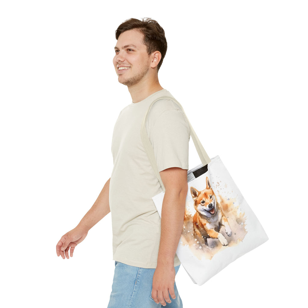 Shiba Inu Watercolor Tote Bag – Cute Running Dog All-Over Print