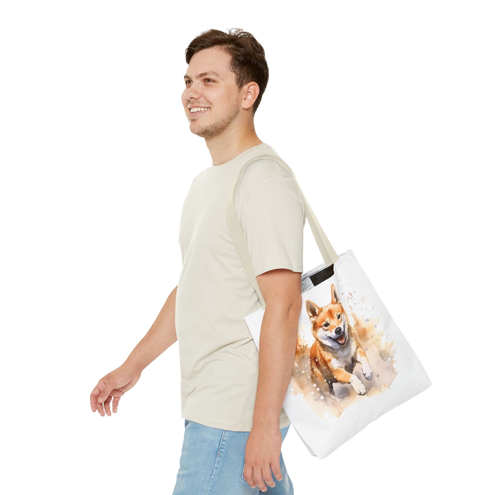 Shiba Inu Watercolor Tote Bag – Cute Running Dog All-Over Print