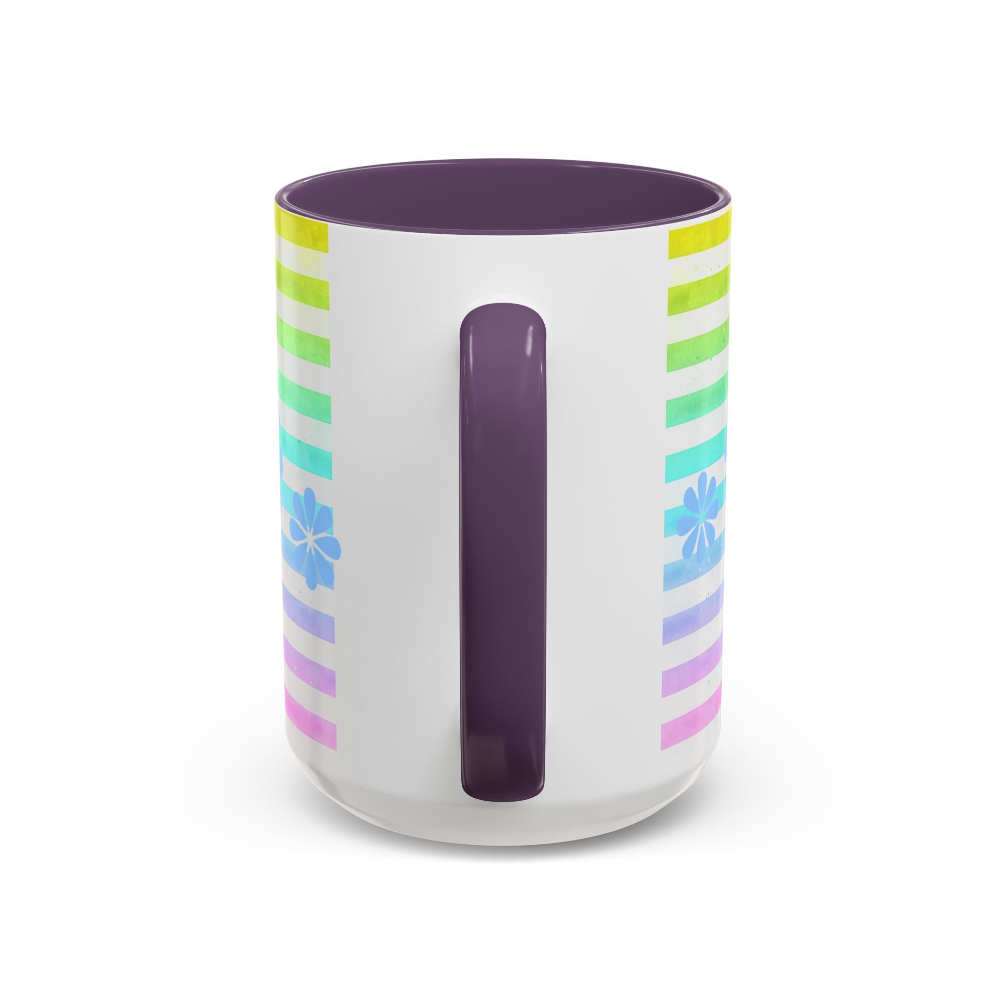 French Bulldog Coffee Mug — Cute Black & White Pup on Rainbow Stripes (Accent Mug 11/15oz)