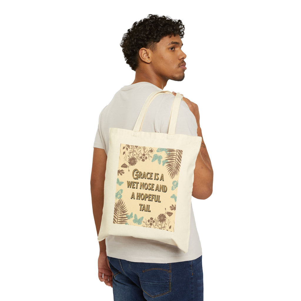Tote Bag — "Grace is a wet nose and a hopeful tail" Dog Portrait Canvas Tote