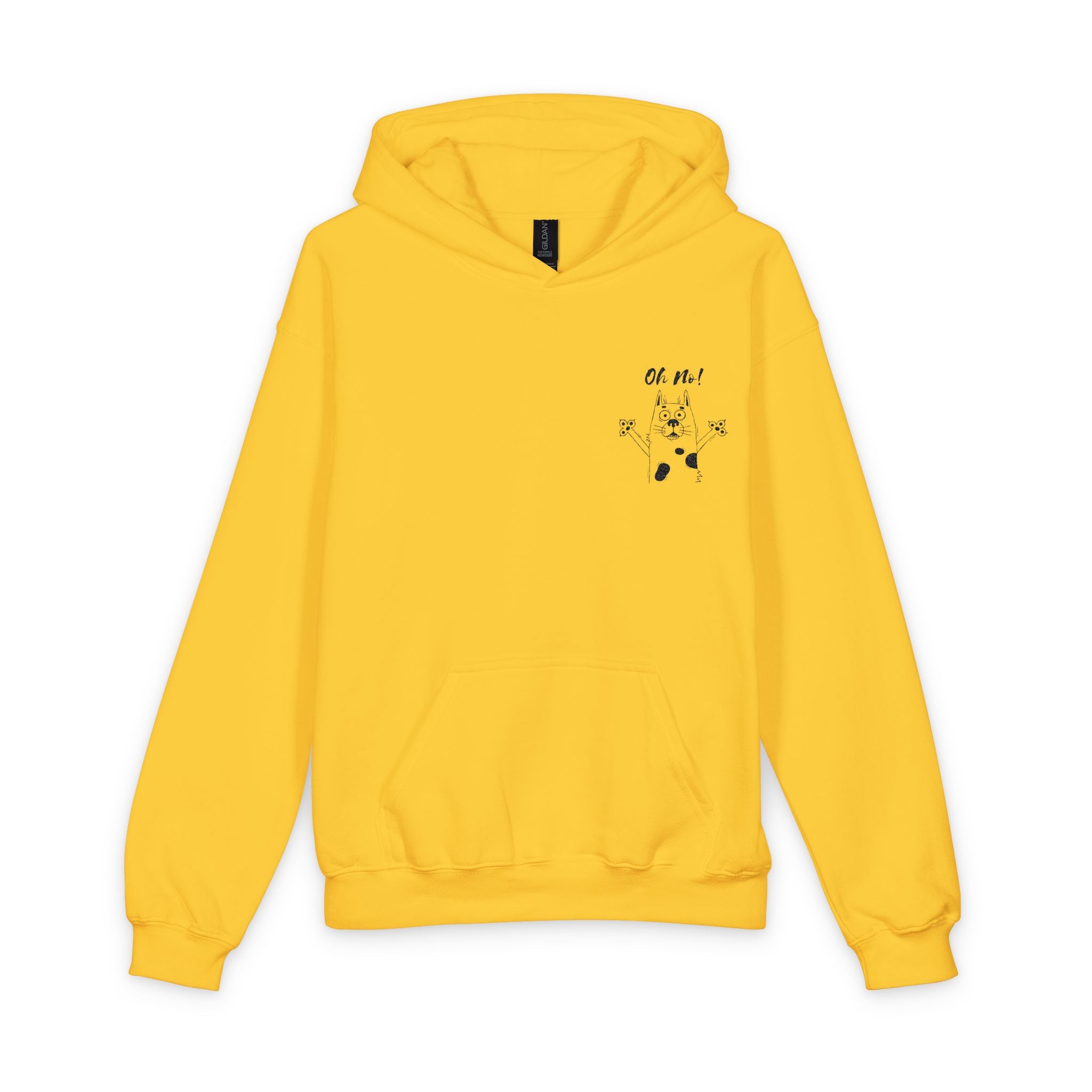 Youth Hoodie — Cute Cartoon Dog Design with "Oh No" Pocket Graphic