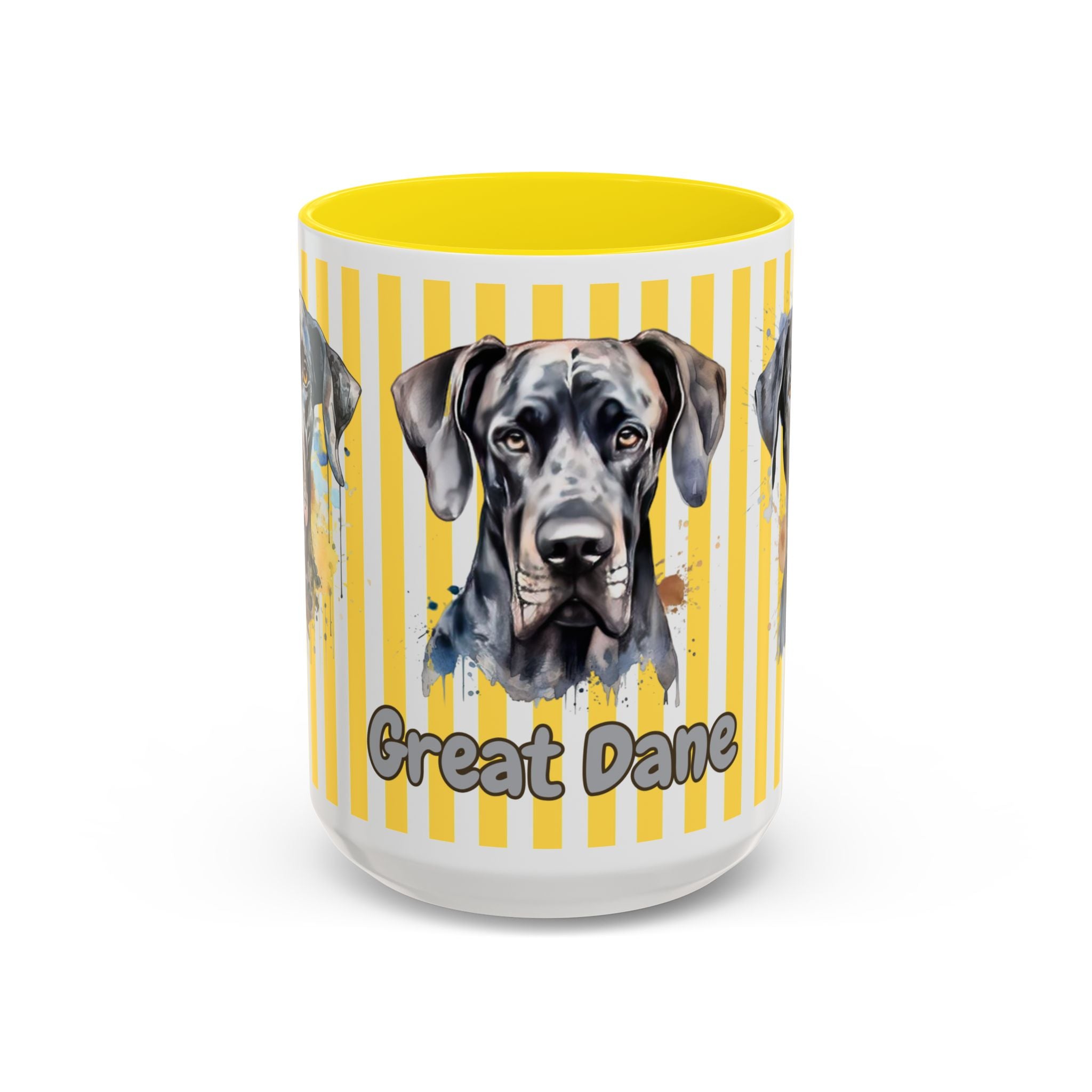 Personalised Dog Accent Coffee Mug — Yellow Striped Dog Lover Gift (11/15 oz)