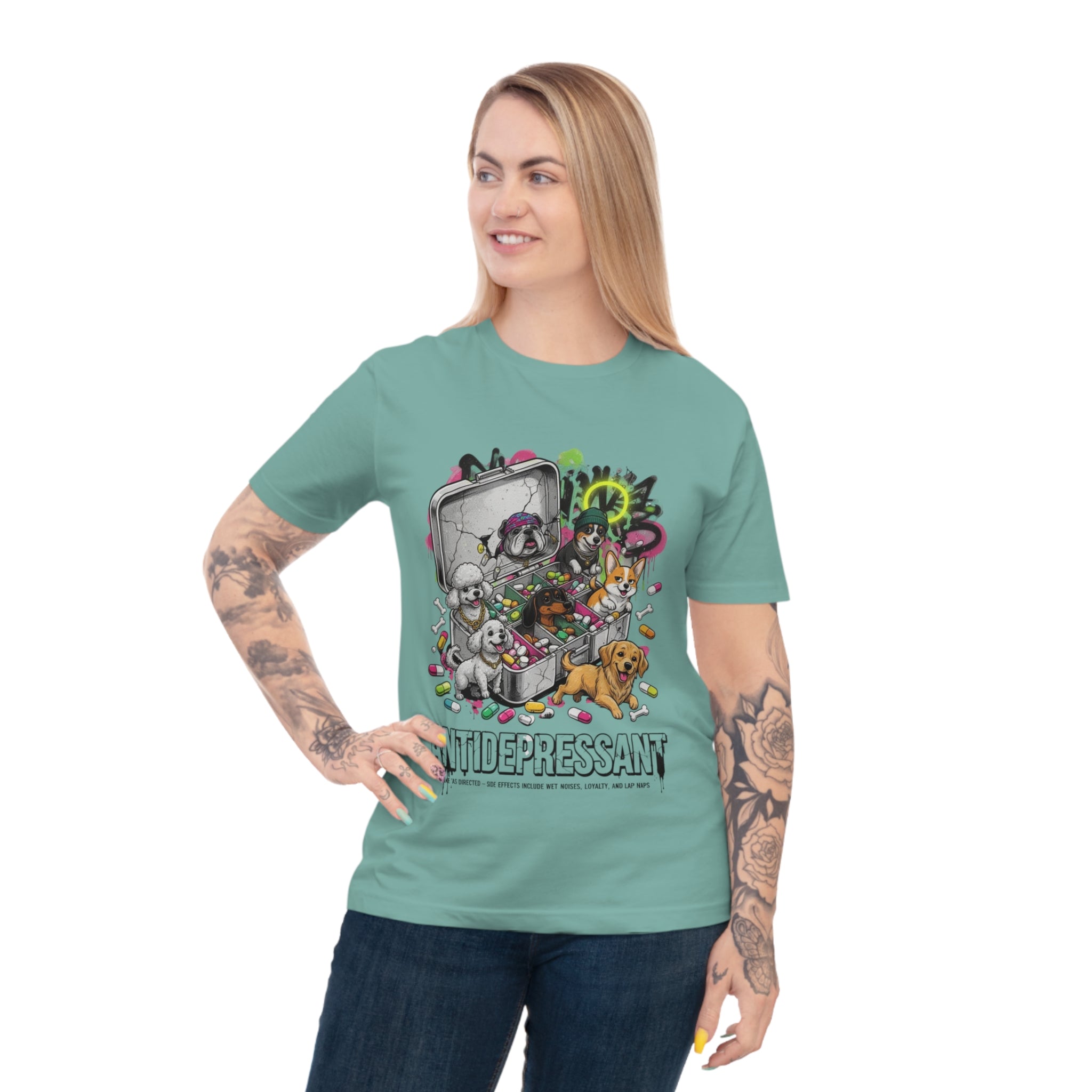 Antidepressant Pets T-Shirt — Emotional Support Pet & Pill Box Graphic Tee