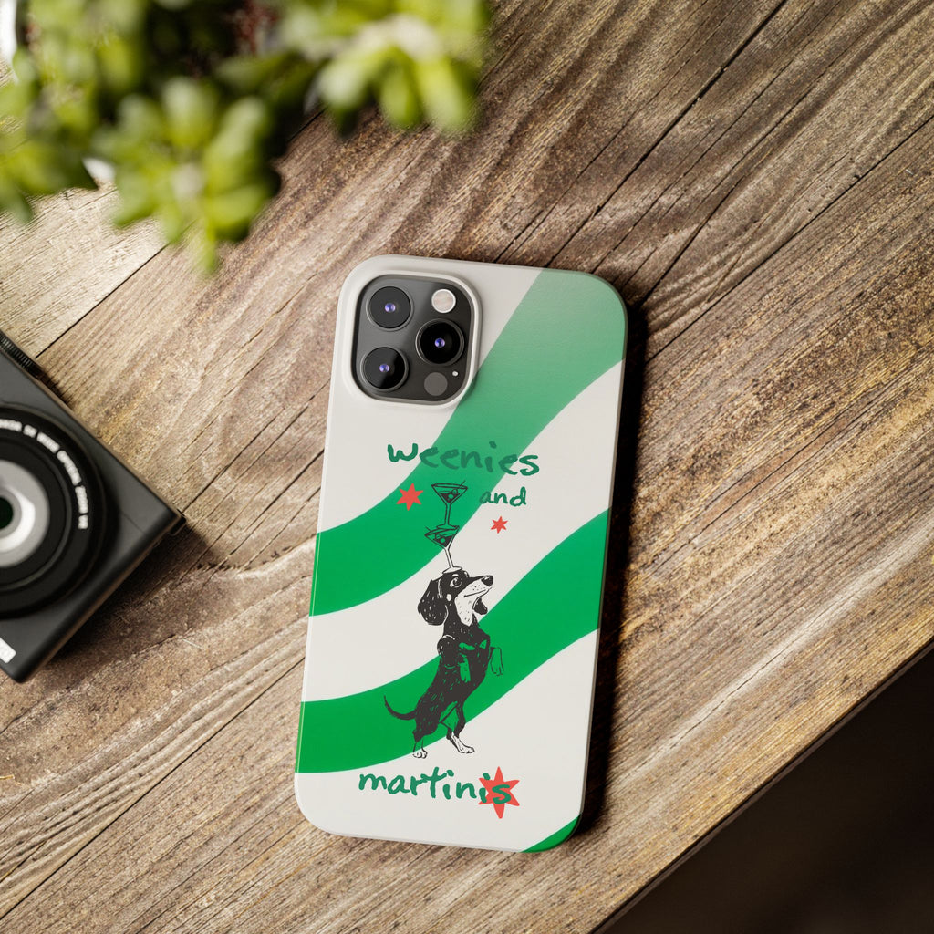 Weenies and Martinis Slim Phone Case – Dachshund Cocktail Green Stripe