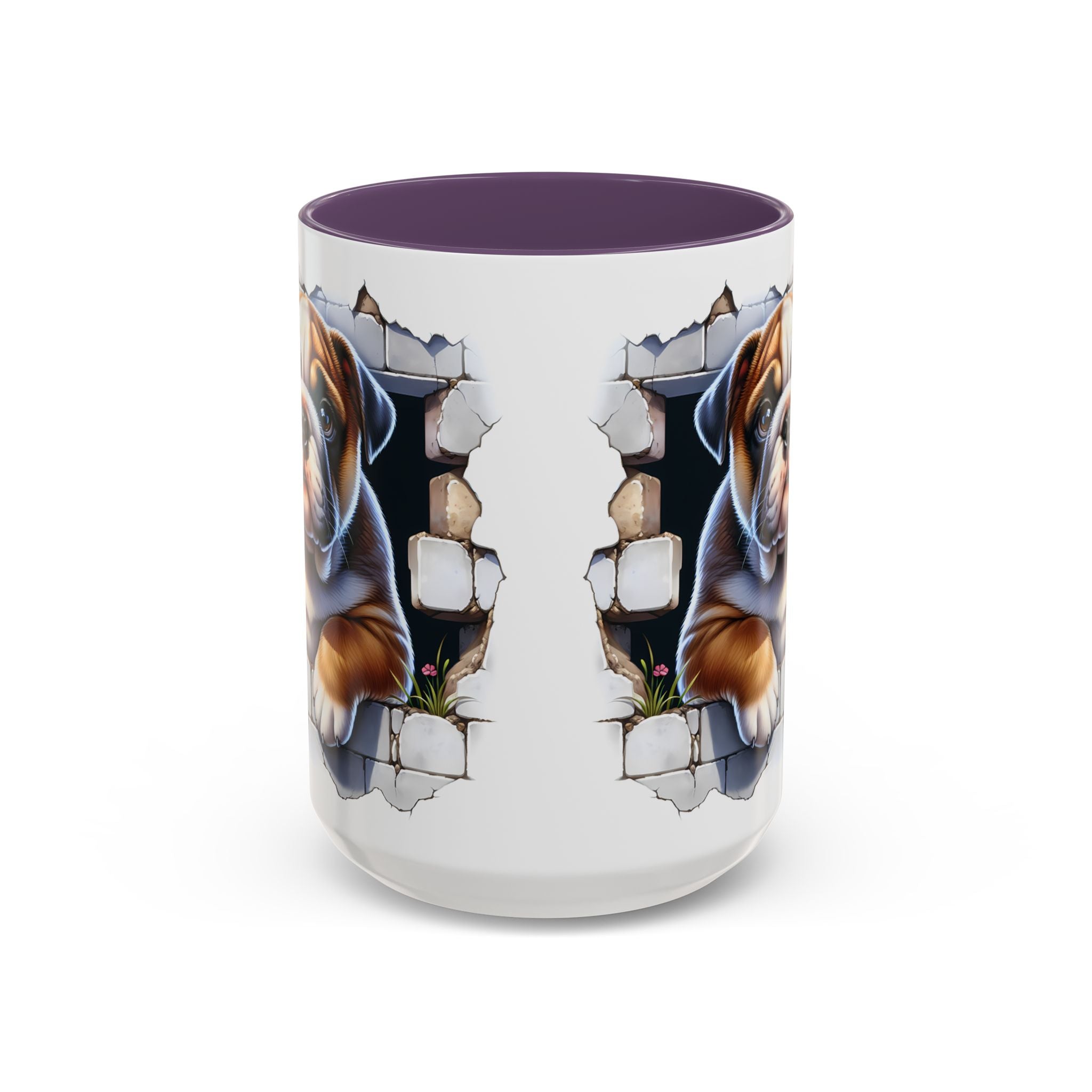 Bulldog Peek-A-Boo Accent Coffee Mug — Cute English Bulldog Coffee Cup (11/15 oz)