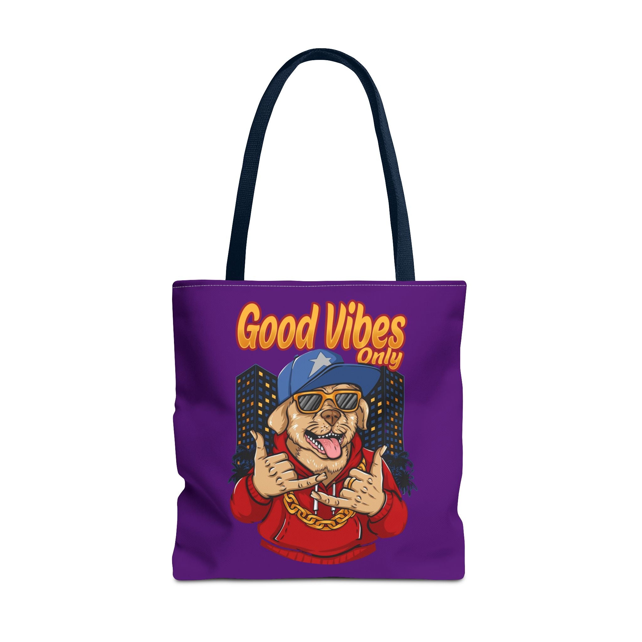 Good Vibes Only Dog Tote Bag — Cute Hipster Pup Graphic Canvas Tote