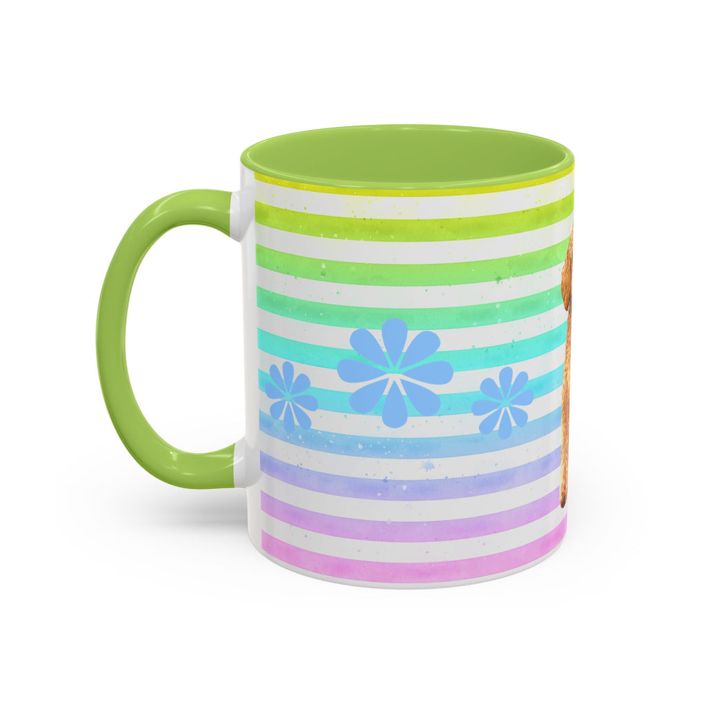 Apricot Poodle Coffee Mug — Cute Fluffy Pup on Rainbow Stripes (Accent Mug 11/15oz)