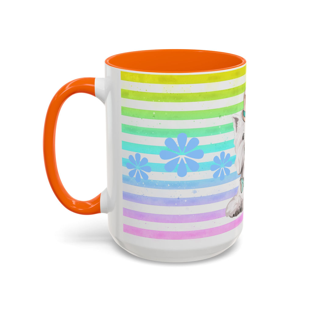 West Highland Terrier Coffee Mug — Cute White Pup on Rainbow Stripes (Accent Mug 11/15oz)