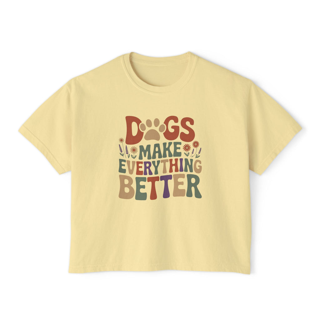 Dogs Make Everything Better Boxy Tee — Cute Paw Print Graphic T‑Shirt for Dog Lovers
