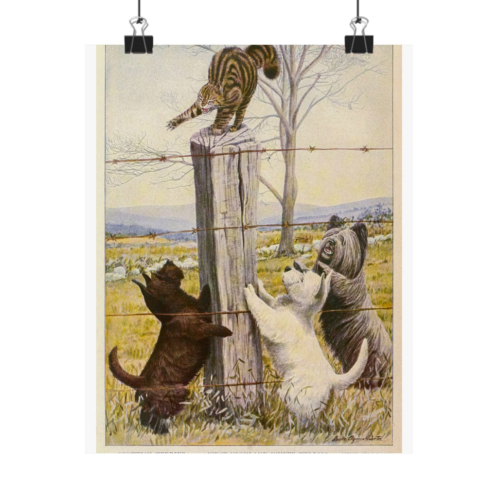 Vintage Terriers and Cat Poster — Matte Vertical Wall Art