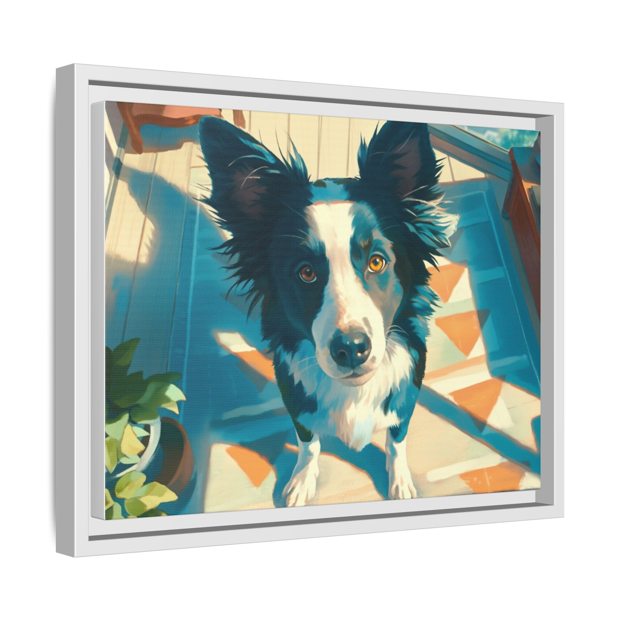 Framed Matte Canvas - Colorful Border Collie Pet Portrait