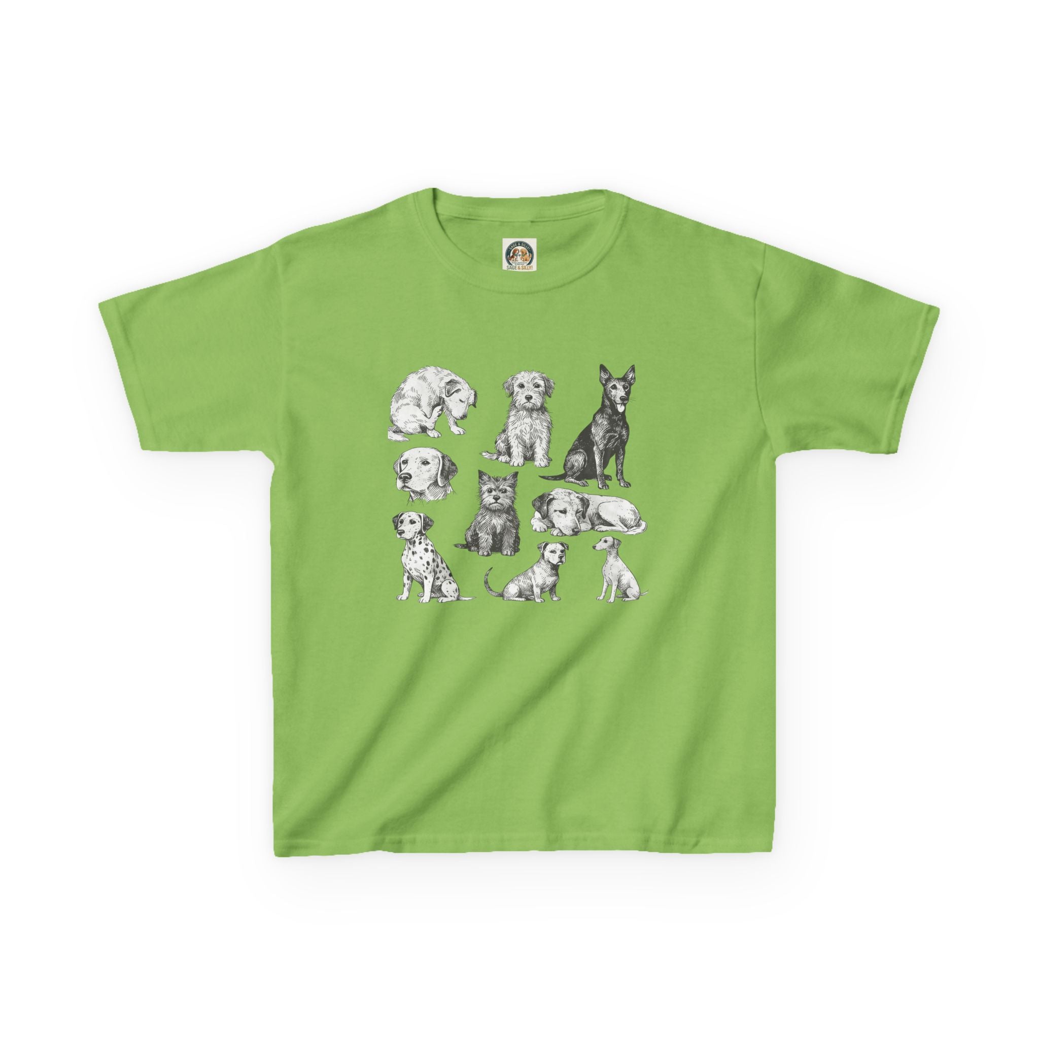 Kids Dog Breeds Sketch Tee — Cute Puppy Illustration Shirt for Boys & Girls