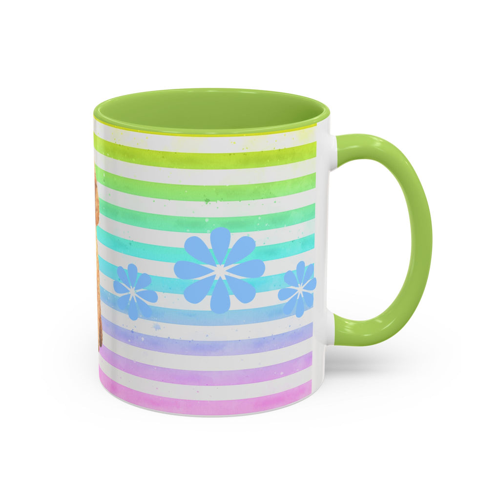Apricot Poodle Coffee Mug — Cute Fluffy Pup on Rainbow Stripes (Accent Mug 11/15oz)