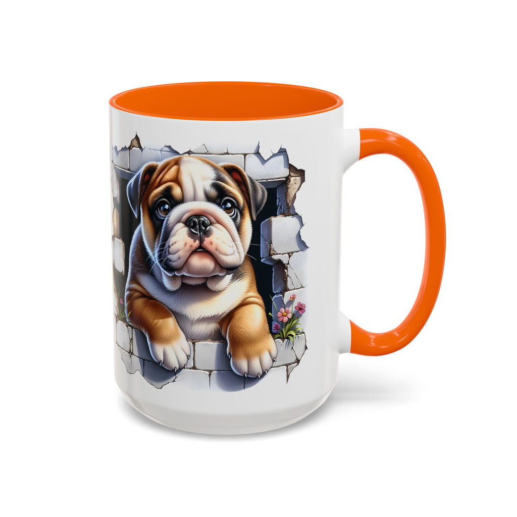 Bulldog Peek-A-Boo Accent Coffee Mug — Cute English Bulldog Coffee Cup (11/15 oz)