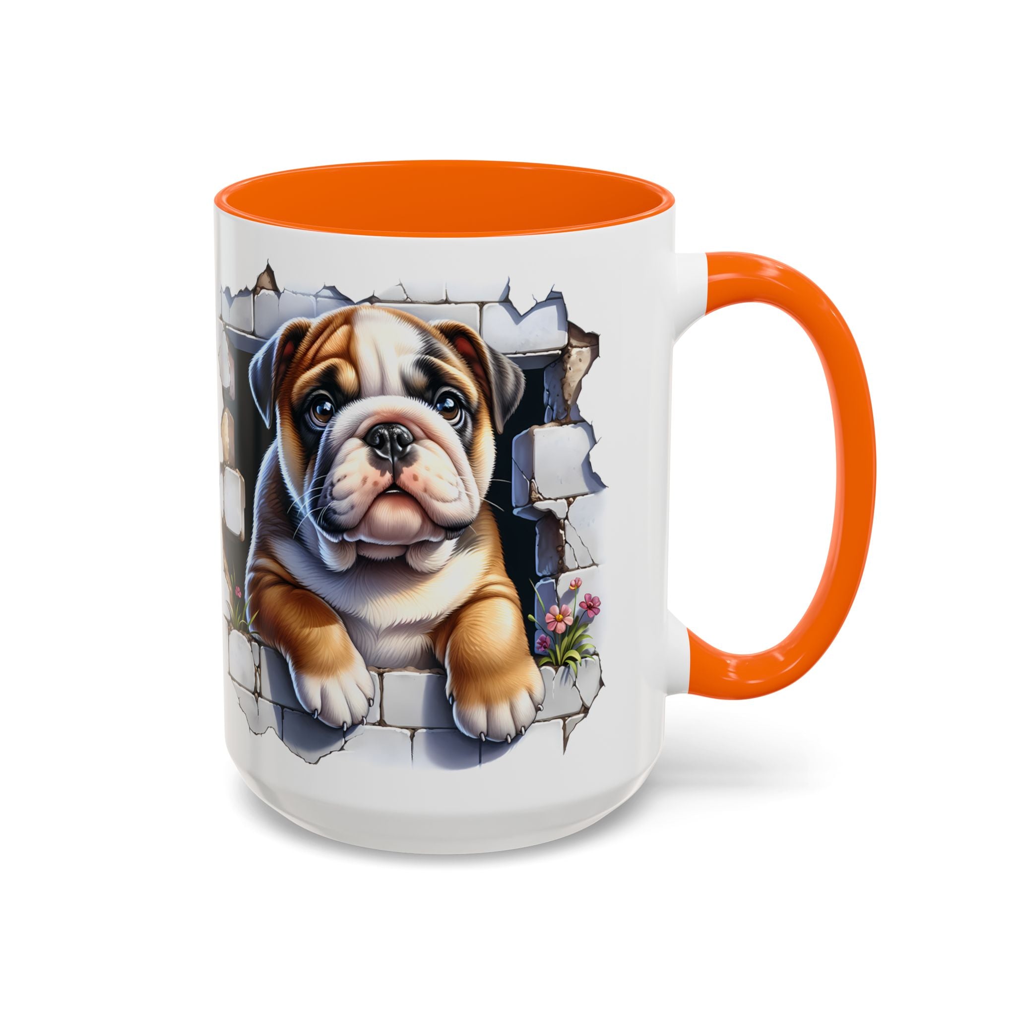 Bulldog Peek-A-Boo Accent Coffee Mug — Cute English Bulldog Coffee Cup (11/15 oz)