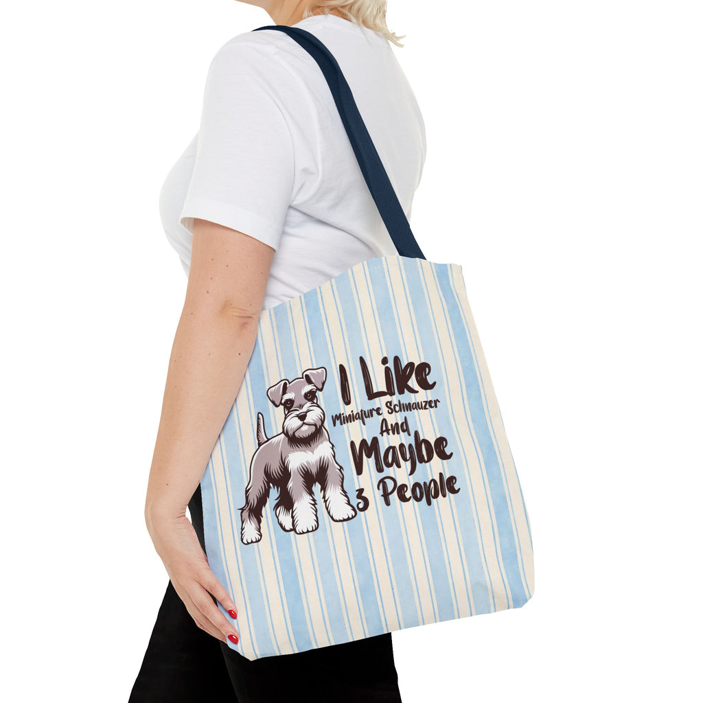 Miniature Schnauzer Tote Bag – "I Like Miniature Schnauzers and Maybe 3 People" Striped Canvas Tote