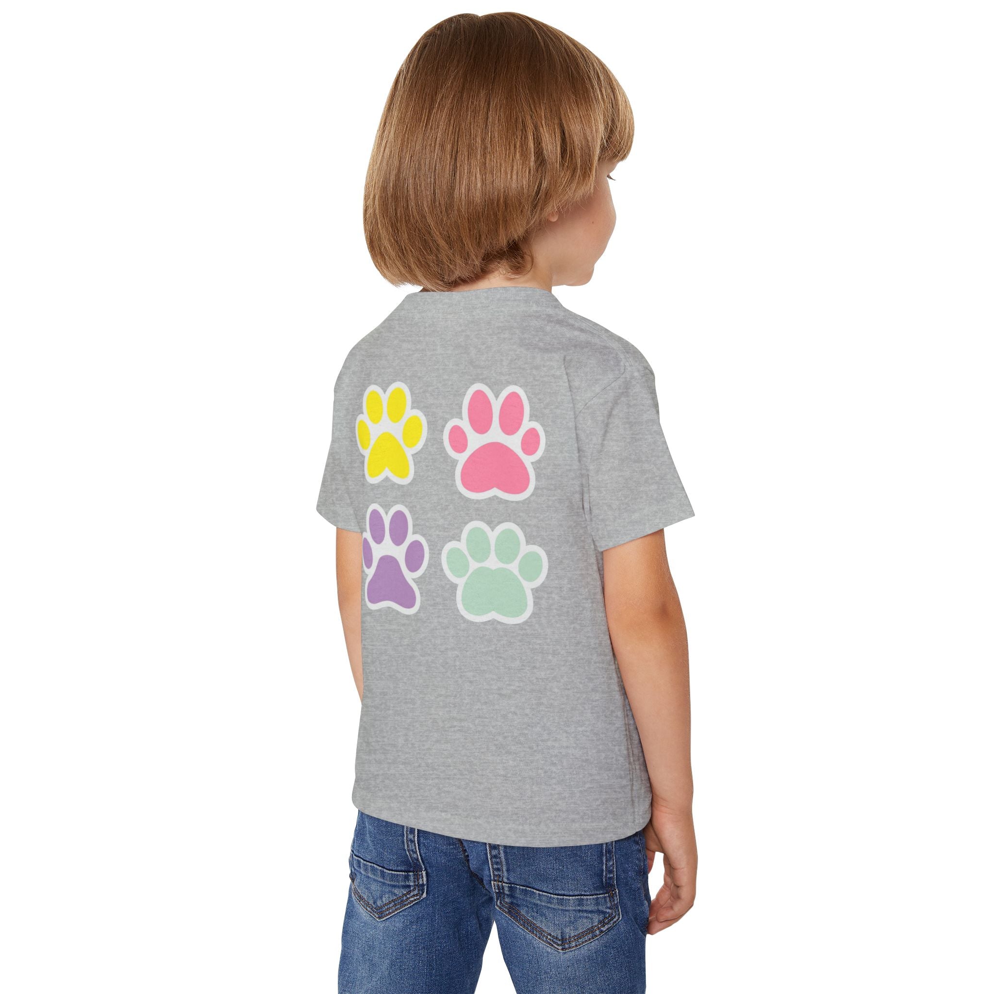 Toddler T-Shirt — Cute French Bulldog Hugging Heart with Colorful Paw Prints