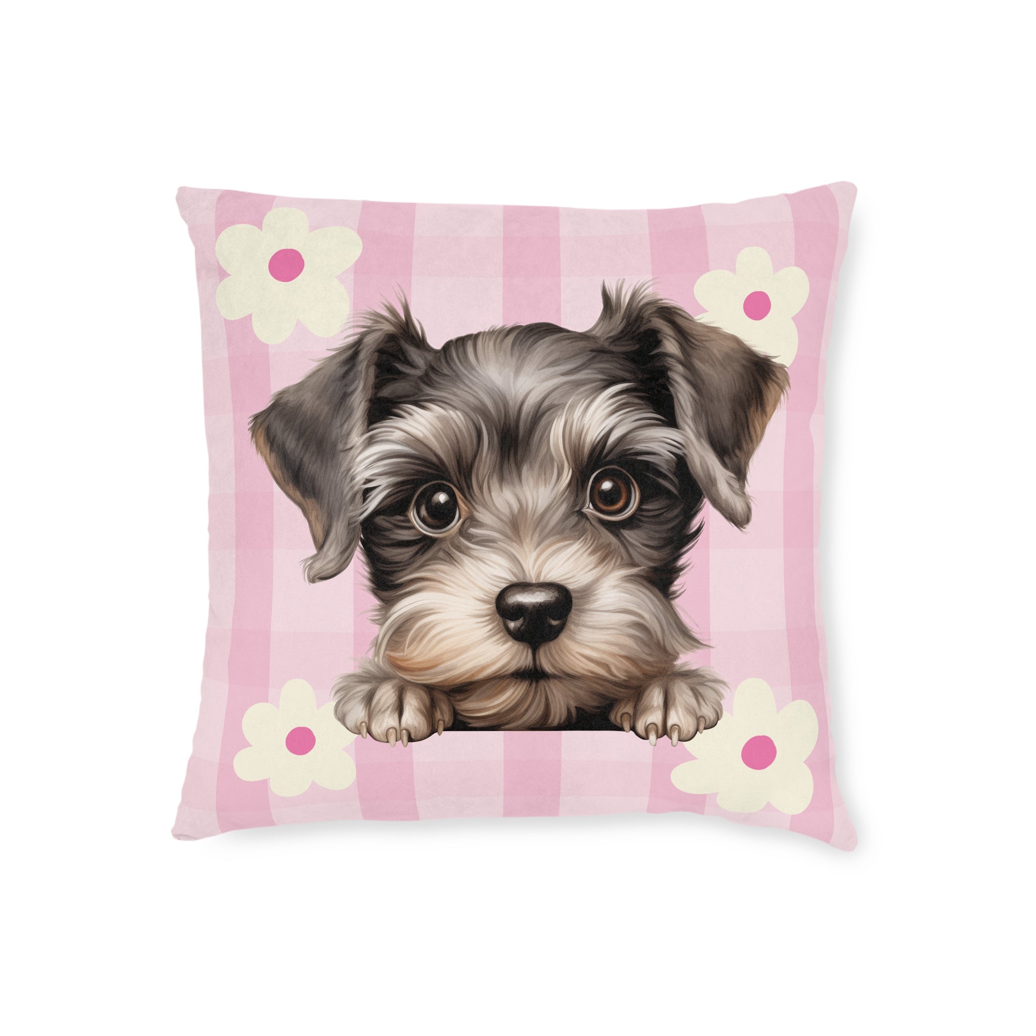 Schnauzer Throw Pillow — Pink Floral Faux Suede | Dog Lover Home Decor