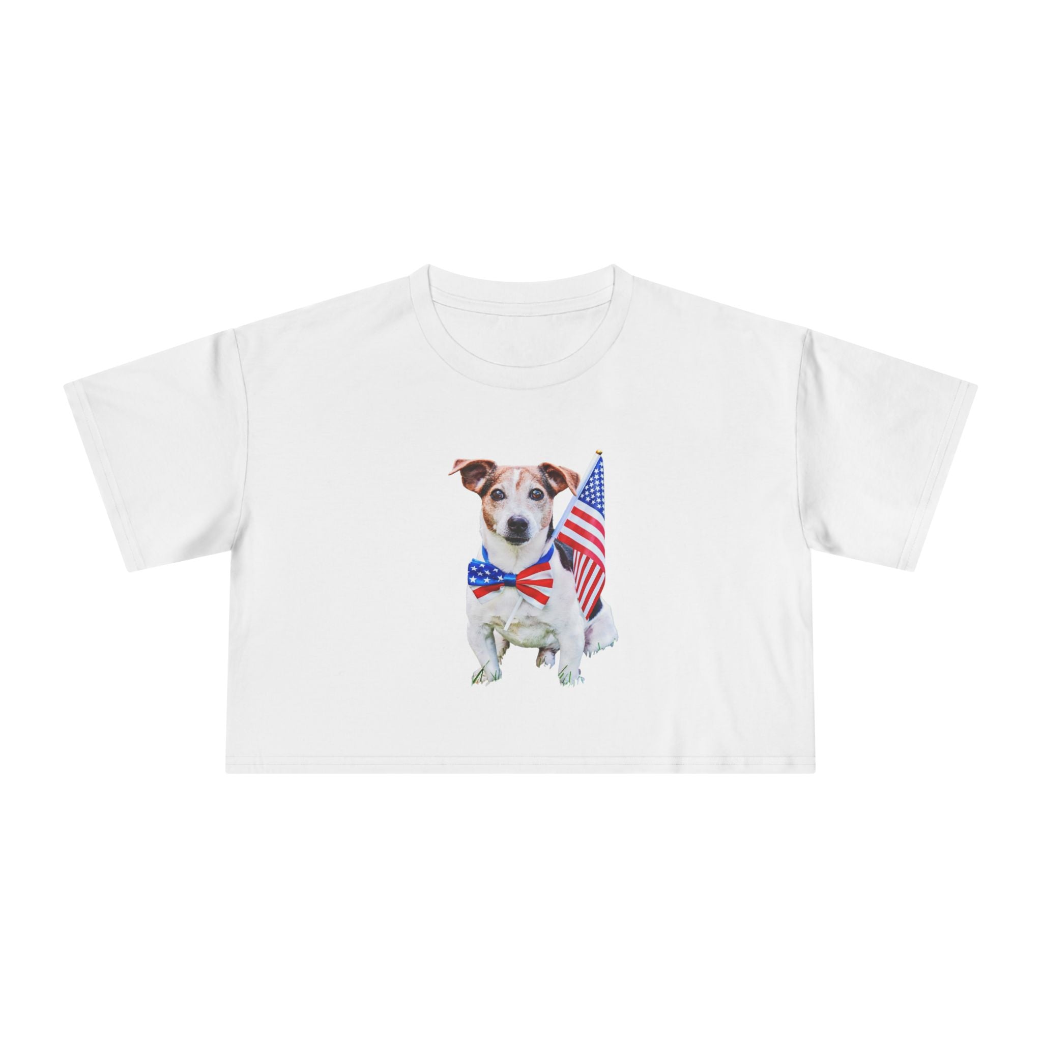 Patriotic Dog Crop Tee — Jack Russell with American Flag