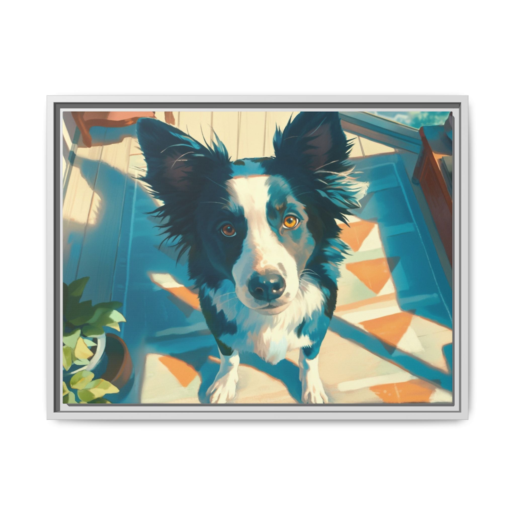 Framed Matte Canvas - Colorful Border Collie Pet Portrait