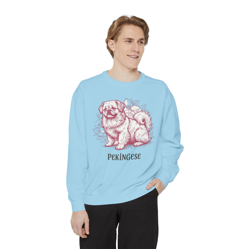 Pekingese Floral Sweatshirt — Vintage Sketch Dog Crewneck