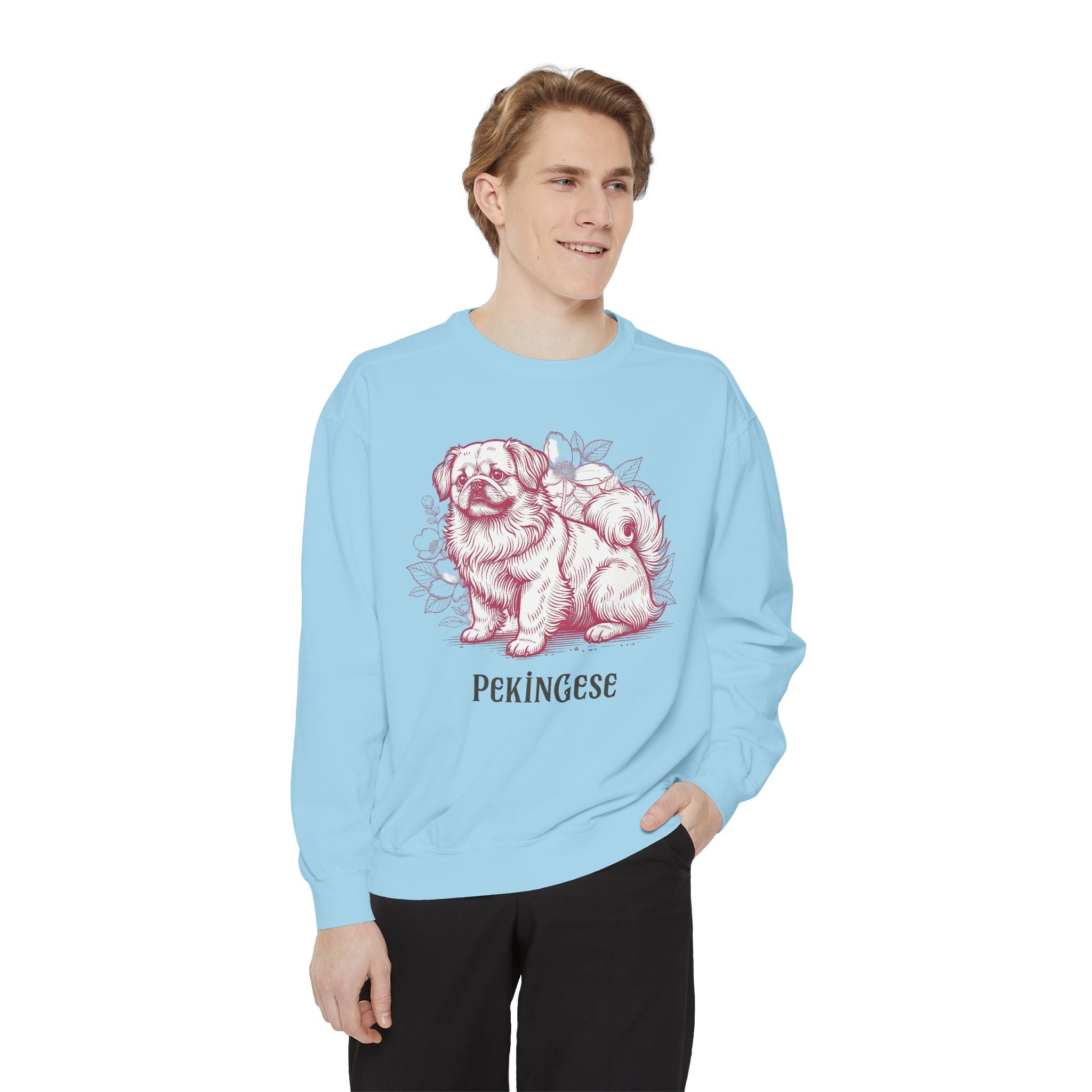 Pekingese Floral Sweatshirt — Vintage Sketch Dog Crewneck
