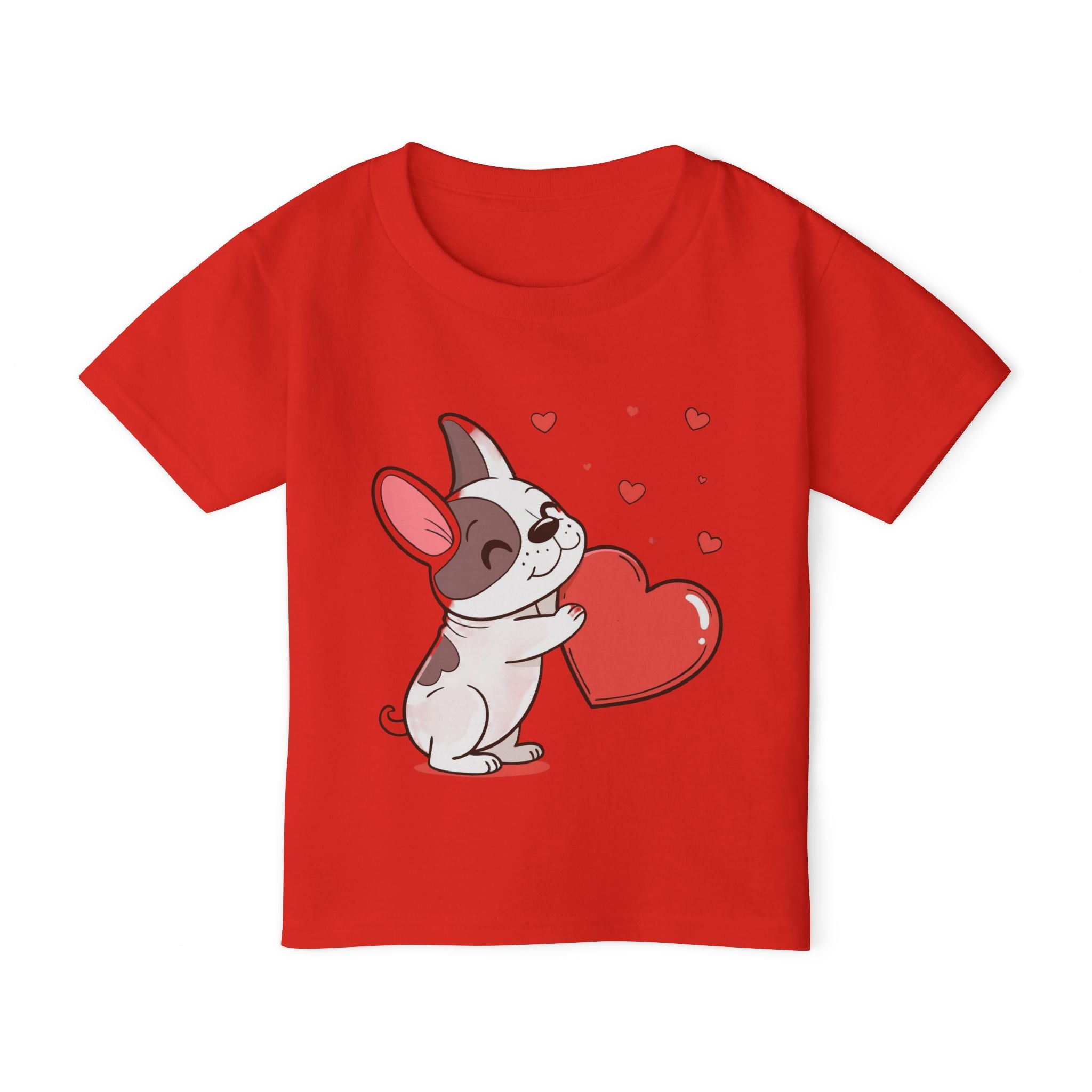 Toddler T-Shirt — Cute French Bulldog Hugging Heart with Colorful Paw Prints