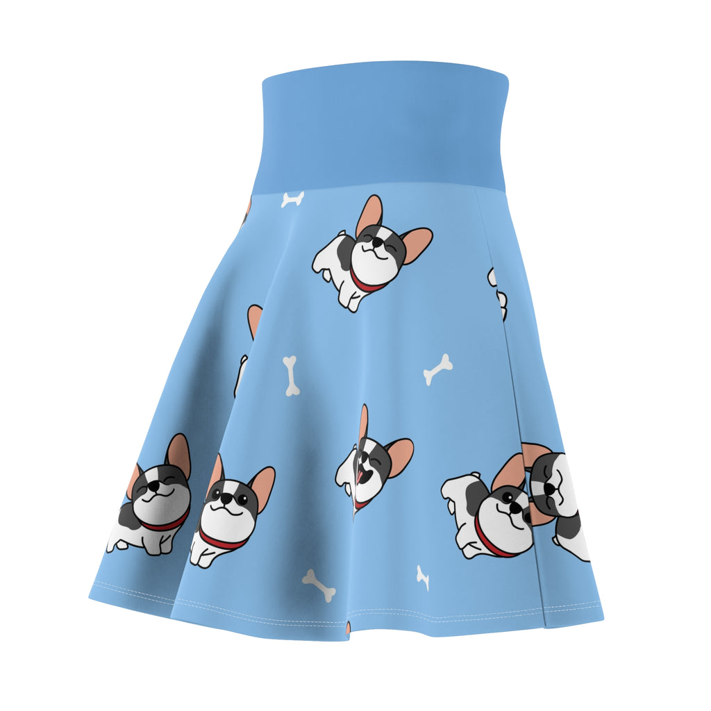 French Bulldog Print Skater Skirt — Cute Blue Dog Pattern