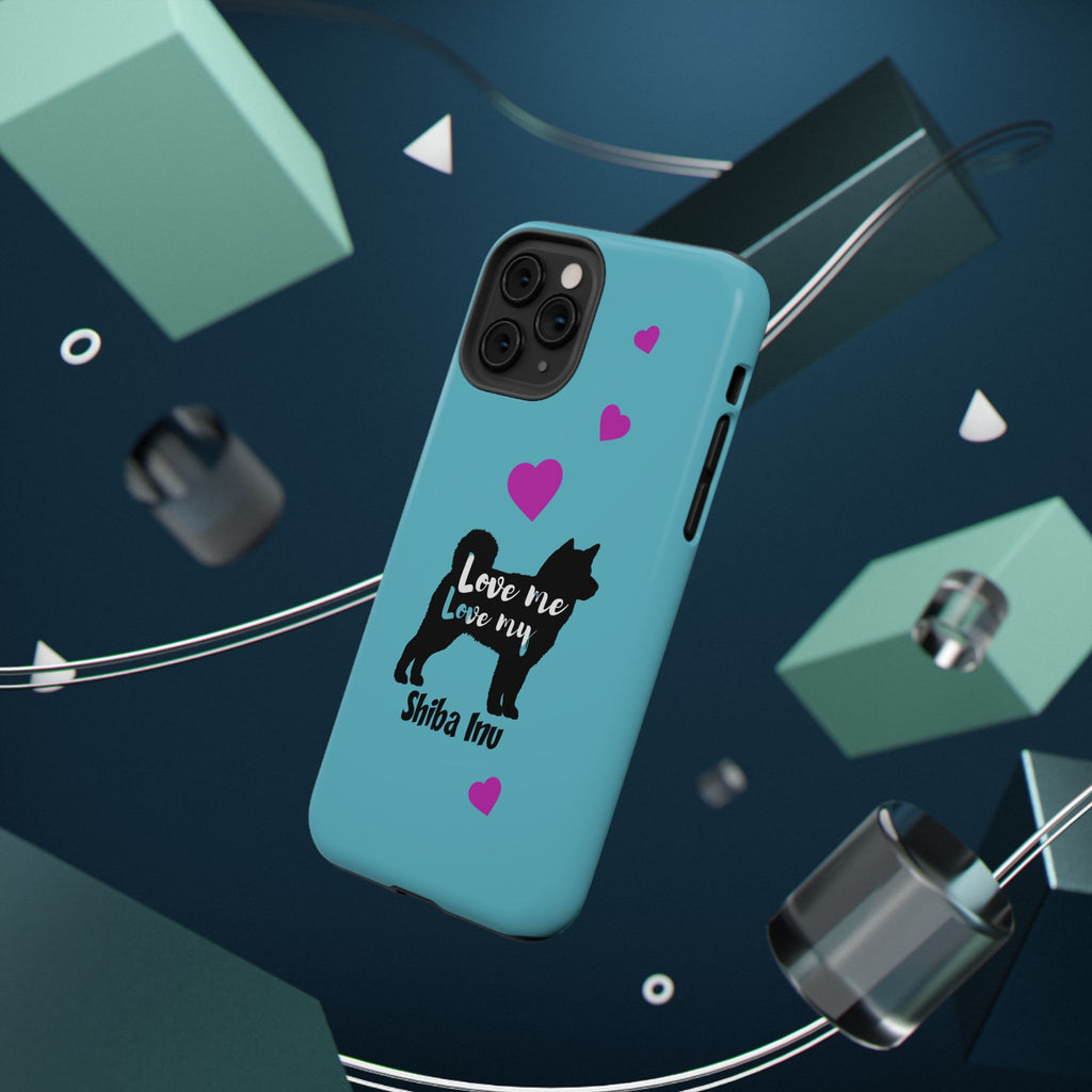 Shiba Inu Phone Case – "Love Me Love My Shiba Inu" Impact-Resistant Case, Cute Heart Design