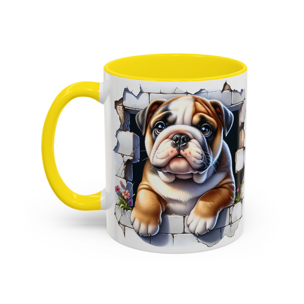 Bulldog Peek-A-Boo Accent Coffee Mug — Cute English Bulldog Coffee Cup (11/15 oz)