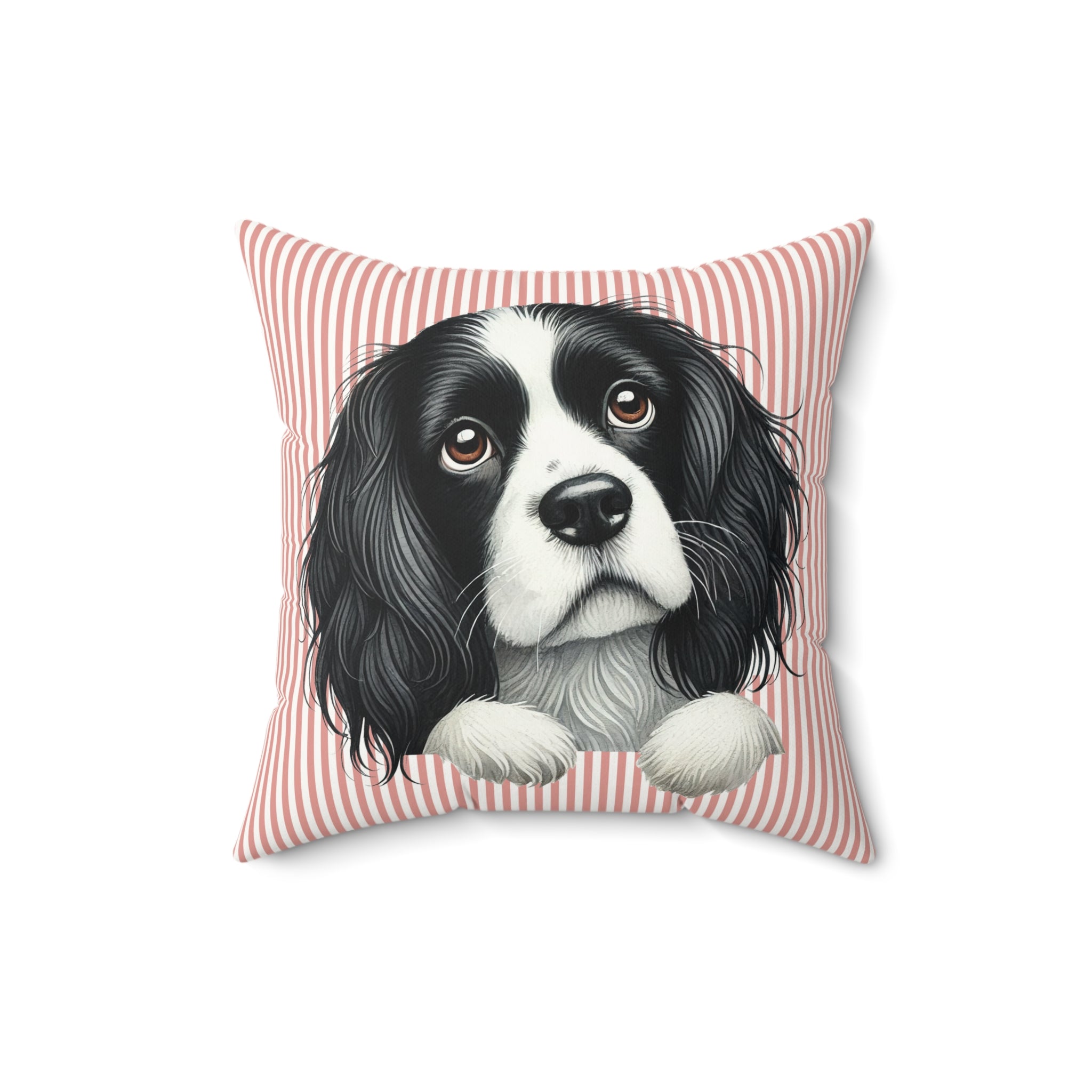 Cavalier King Charles Spaniel Throw Pillow — Pink Striped Faux Suede | Dog Lover Gift