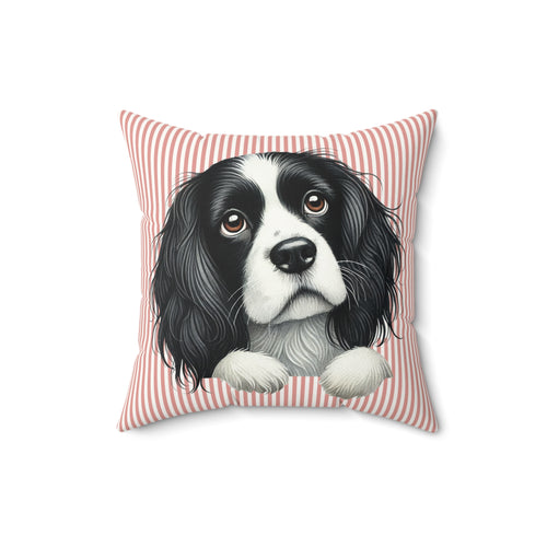 Cavalier King Charles Spaniel Throw Pillow — Pink Striped Faux Suede | Dog Lover Gift
