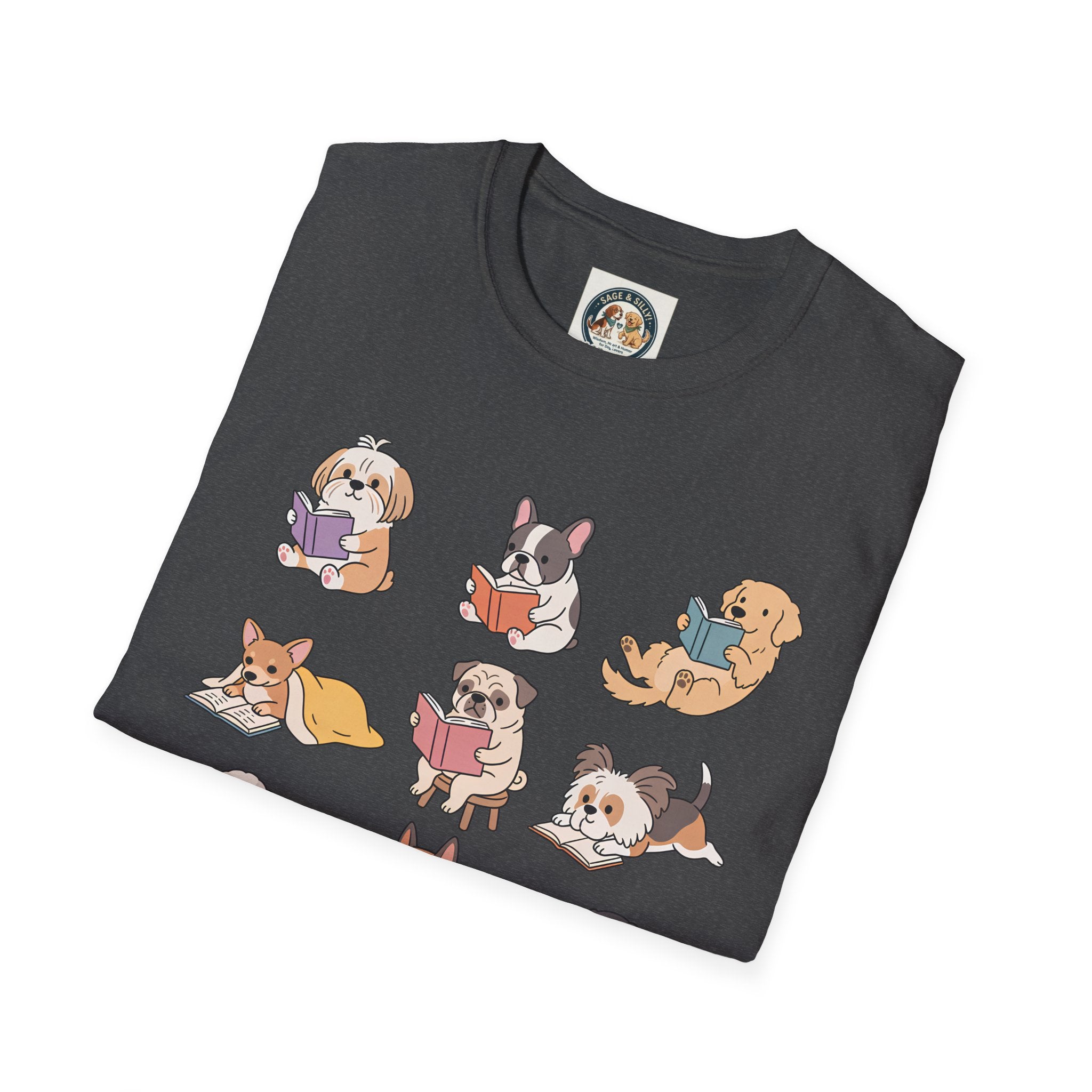 Reading Dogs T-Shirt — Cute Cartoon Dogs with Books Graphic Tee