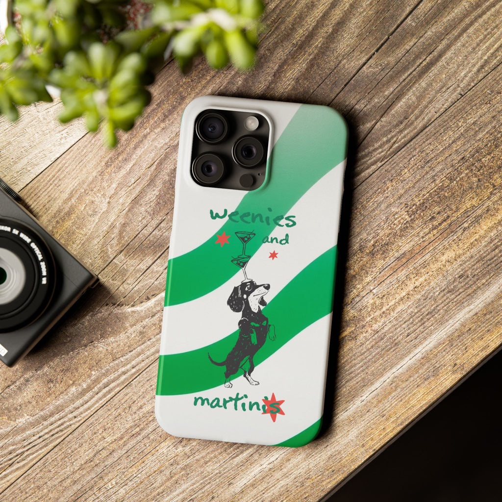 Weenies and Martinis Slim Phone Case – Dachshund Cocktail Green Stripe