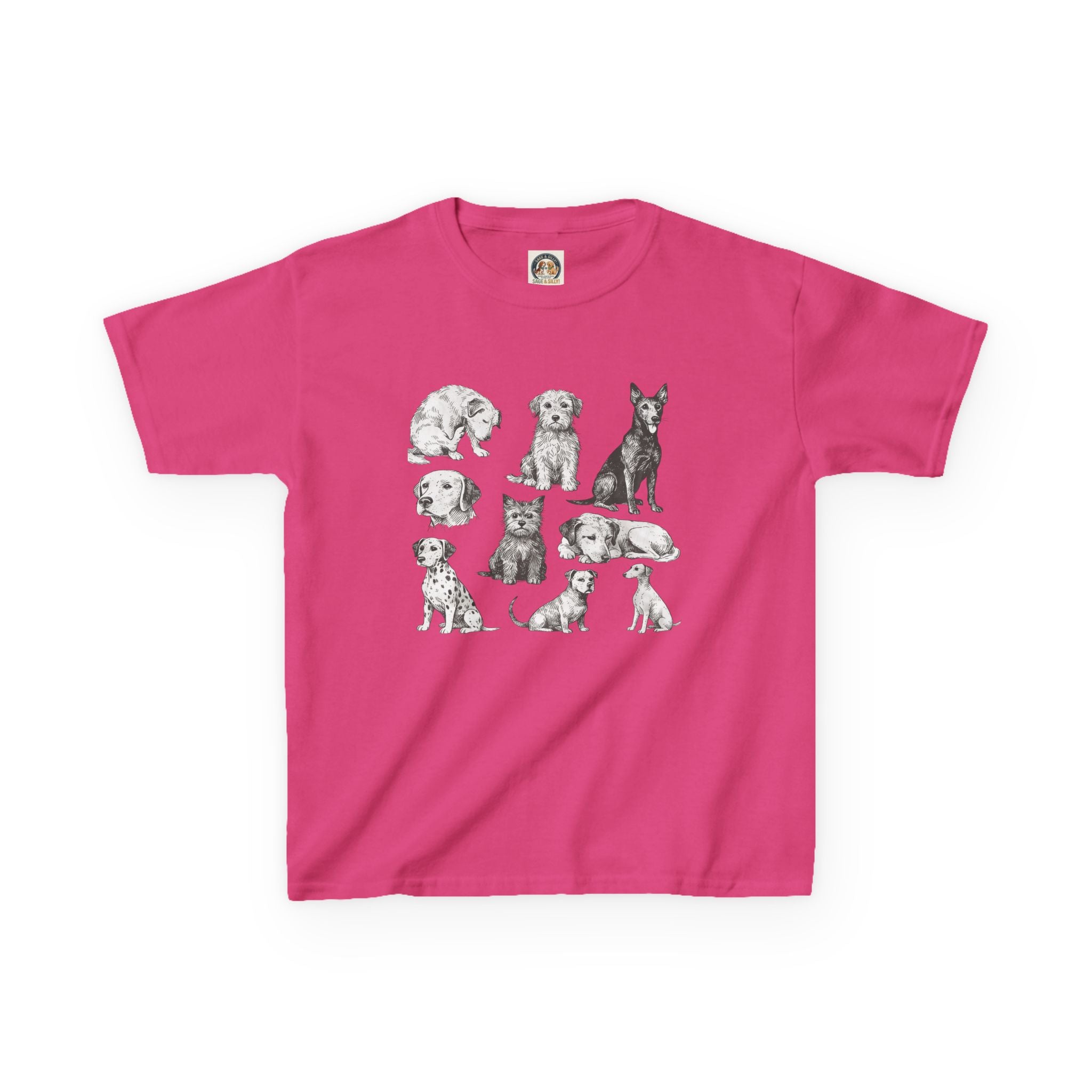 Kids Dog Breeds Sketch Tee — Cute Puppy Illustration Shirt for Boys & Girls