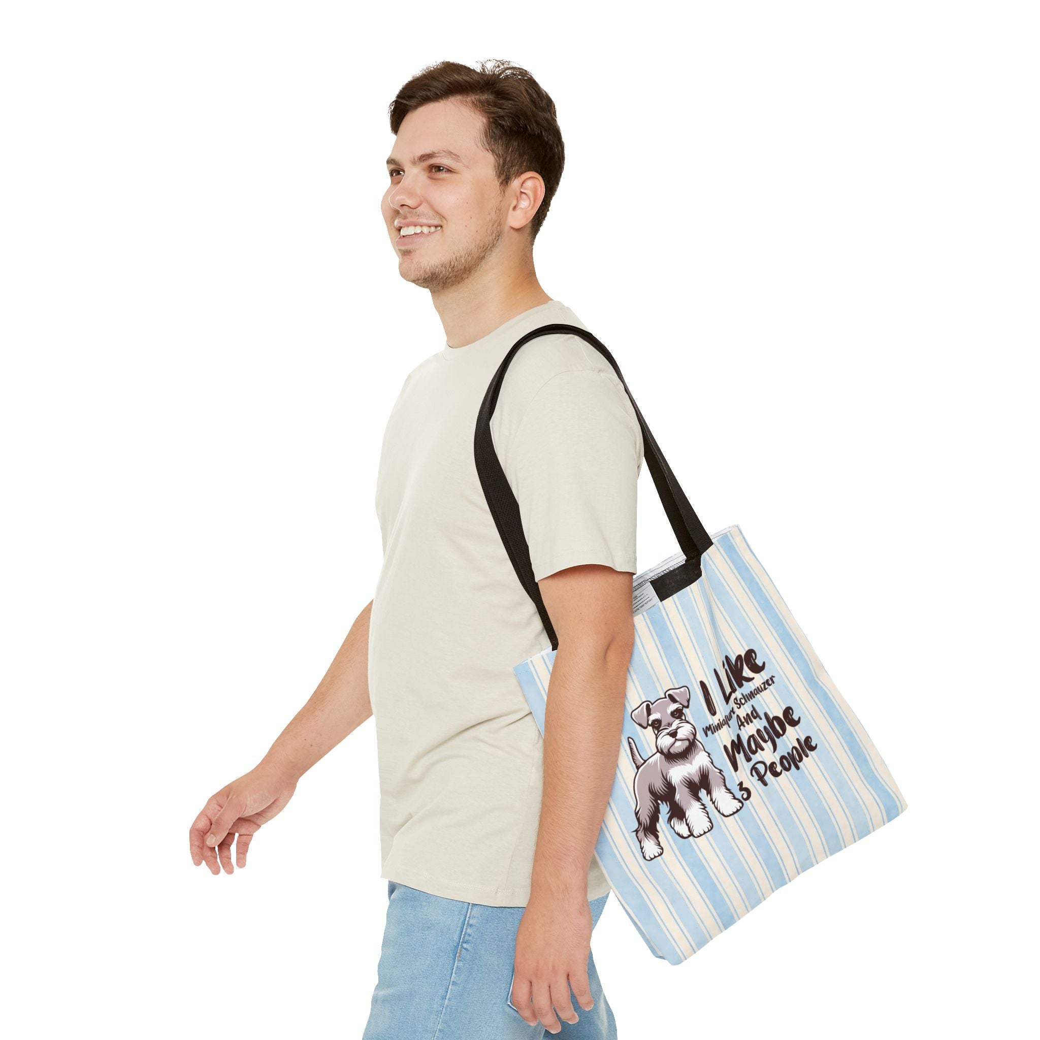 Miniature Schnauzer Tote Bag – "I Like Miniature Schnauzers and Maybe 3 People" Striped Canvas Tote