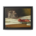 Framed Matte Canvas Print — Great Dane Dog & The Sausage Still Life Wall Art