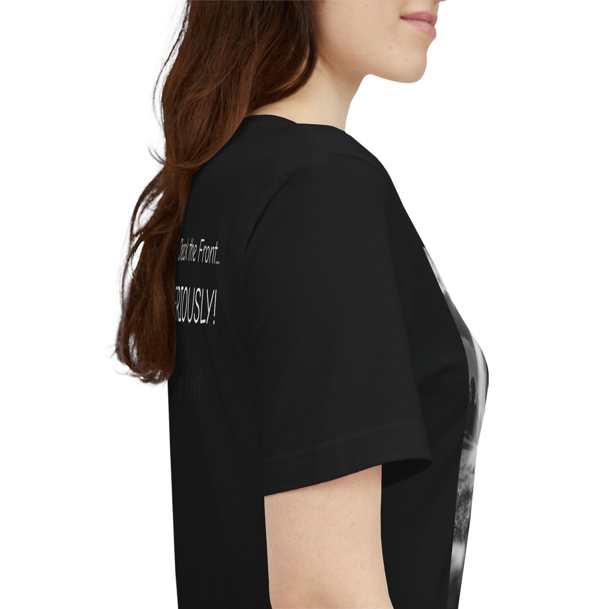 UFO Dog Photo Tee — "Check the Front… SERIOUSLY!" Graphic T-Shirt
