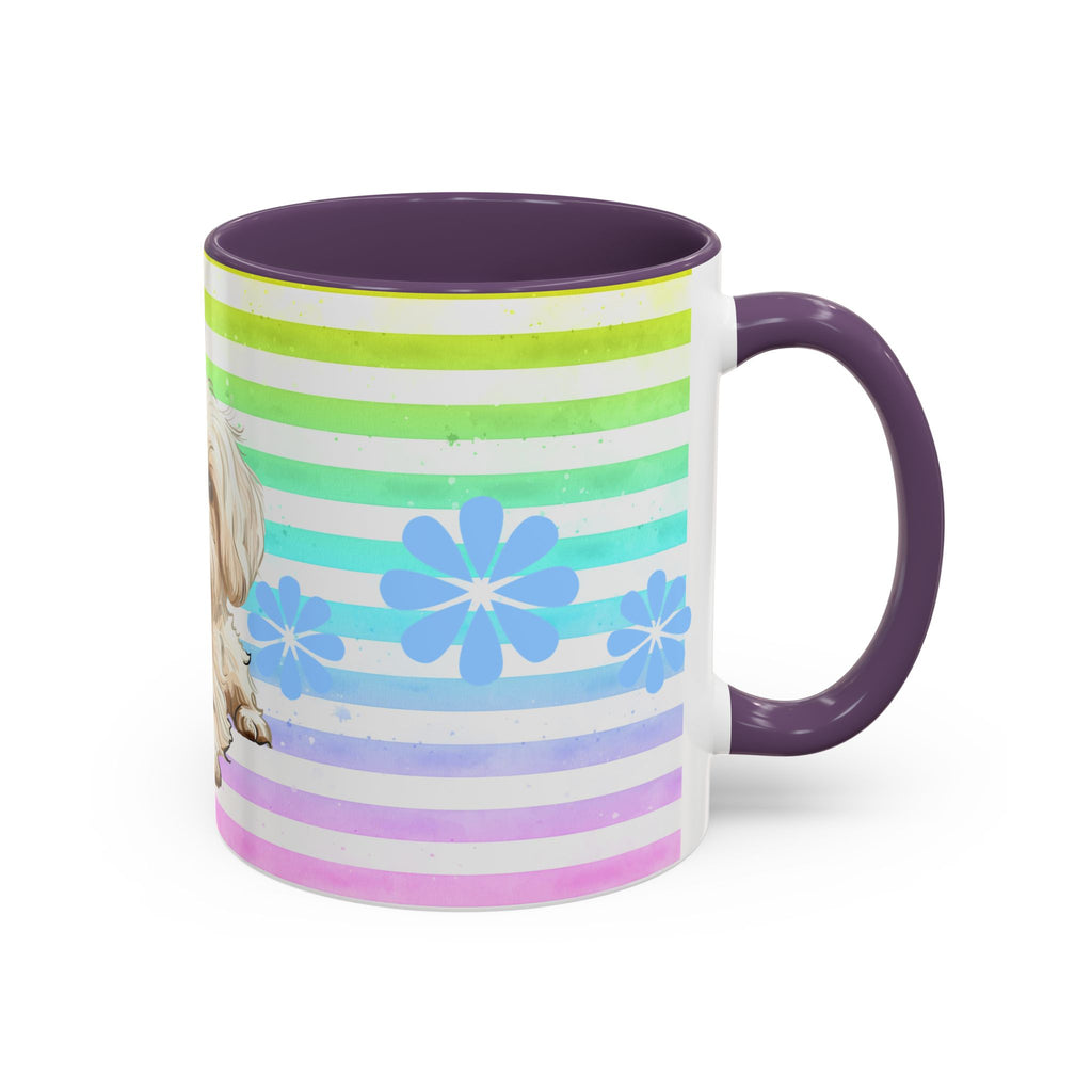Maltese Dog Coffee Mug — Cute White Pup on Rainbow Stripes