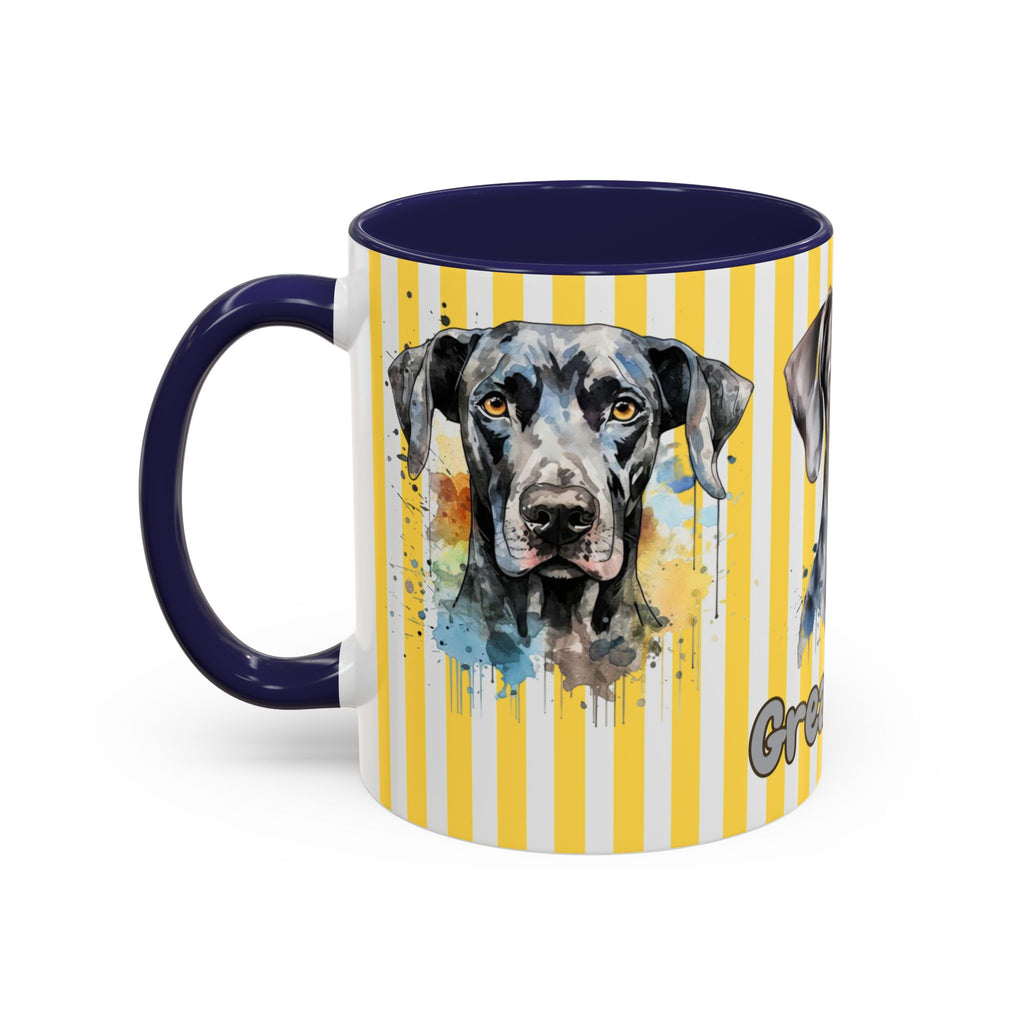Personalised Dog Accent Coffee Mug — Yellow Striped Dog Lover Gift (11/15 oz)