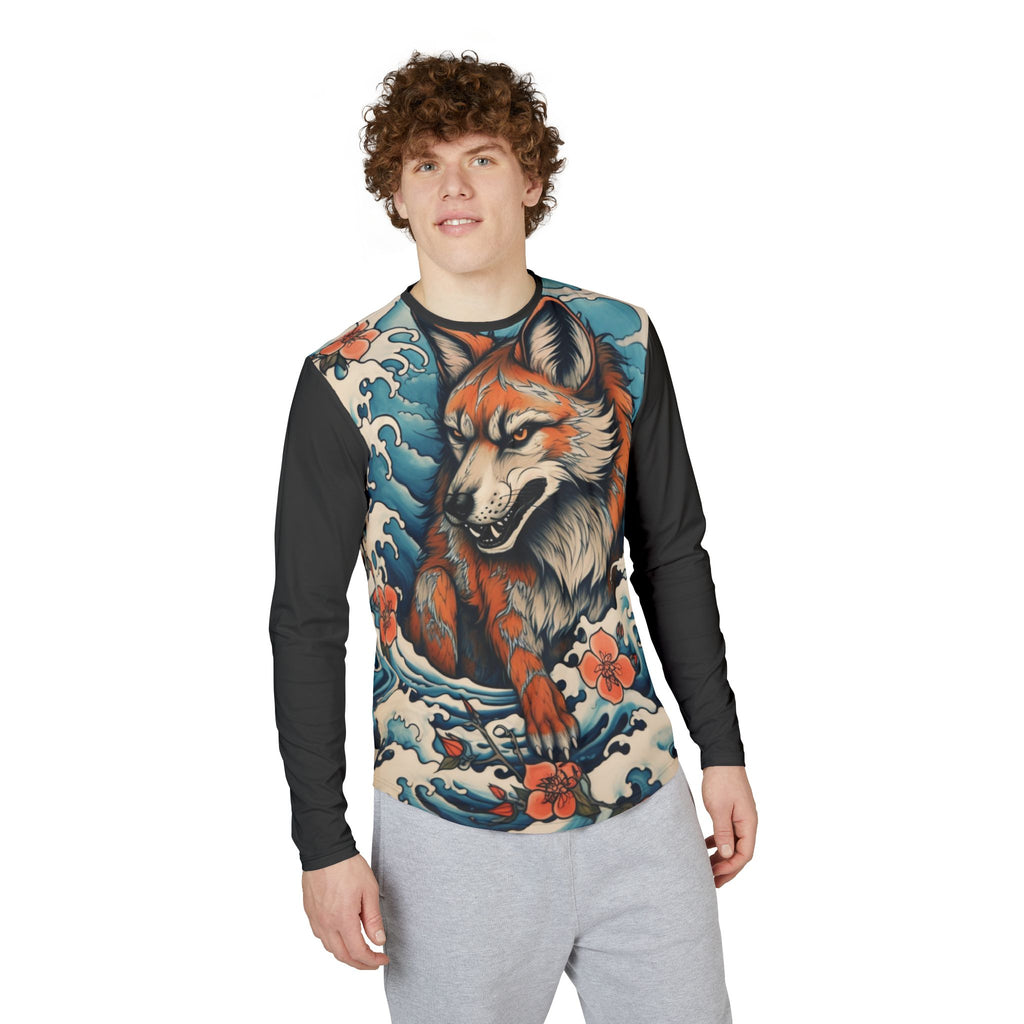 Men's Fox Wave UV-Protection Long Sleeve Shirt — Japanese Tattoo Style