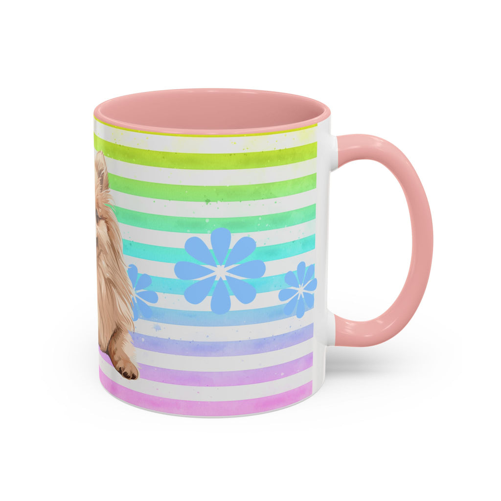 Pomeranian Dog Coffee Mug — Cute Fluffy Pup on Rainbow Stripes (Accent Mug 11/15oz)