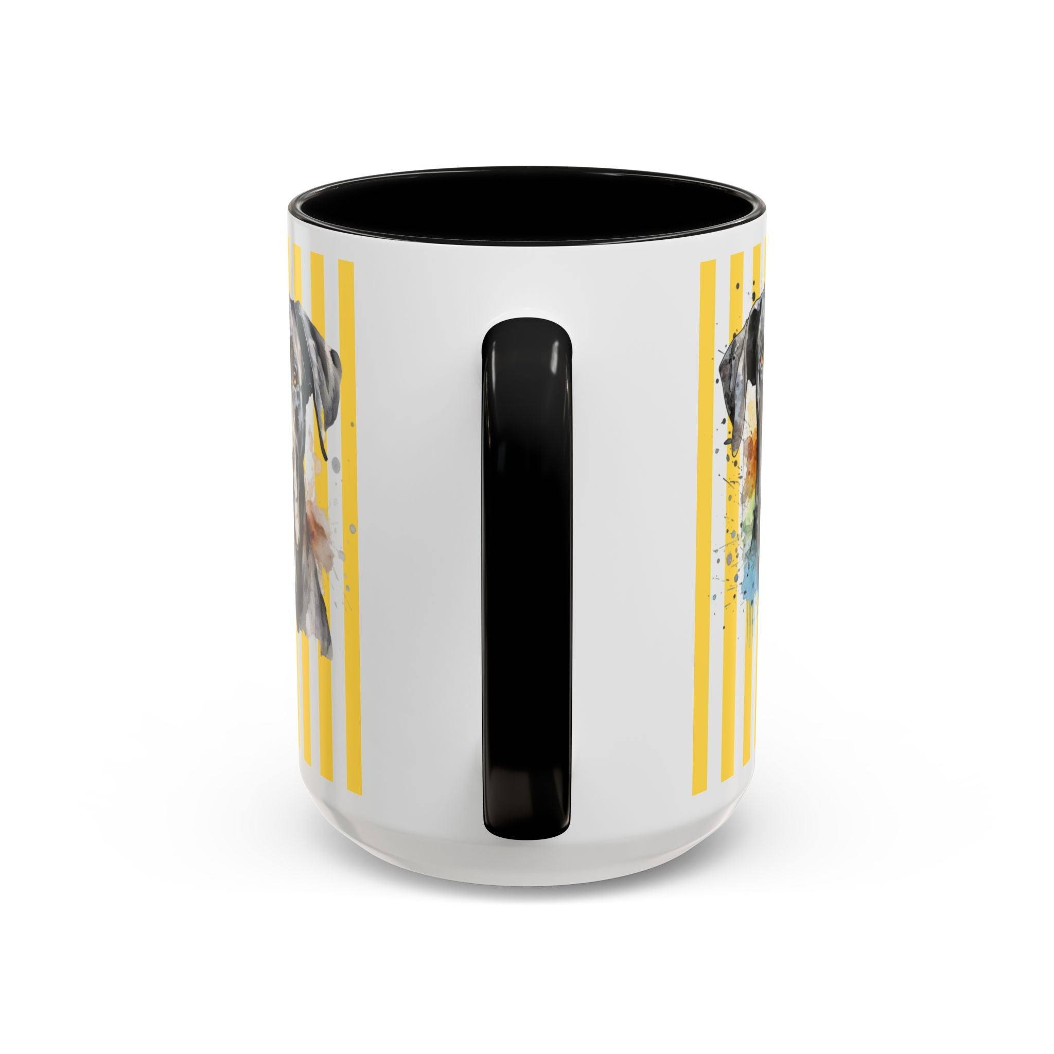 Personalised Dog Accent Coffee Mug — Yellow Striped Dog Lover Gift (11/15 oz)