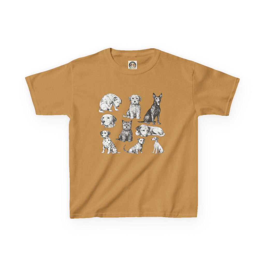Kids Dog Breeds Sketch Tee — Cute Puppy Illustration Shirt for Boys & Girls