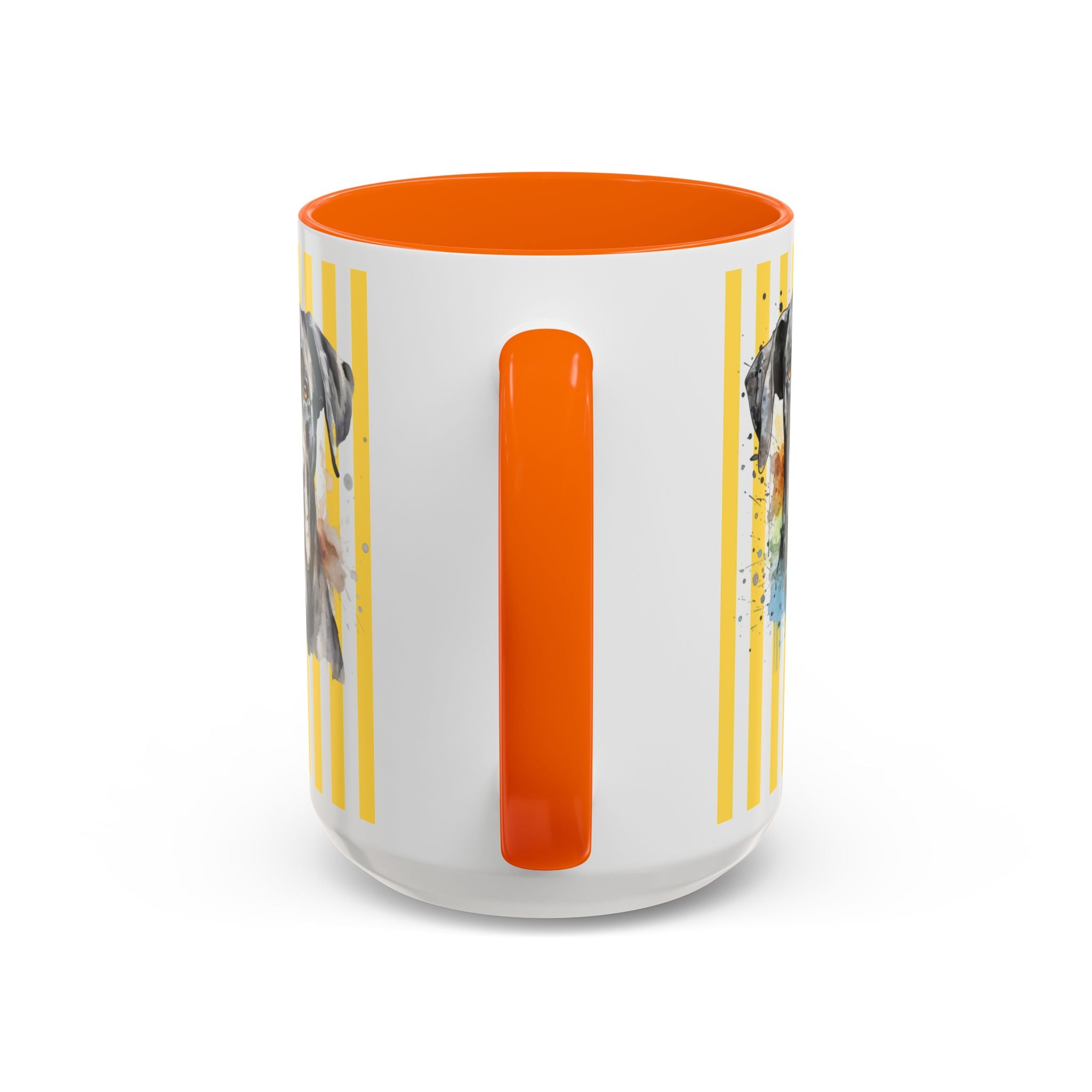Personalised Dog Accent Coffee Mug — Yellow Striped Dog Lover Gift (11/15 oz)