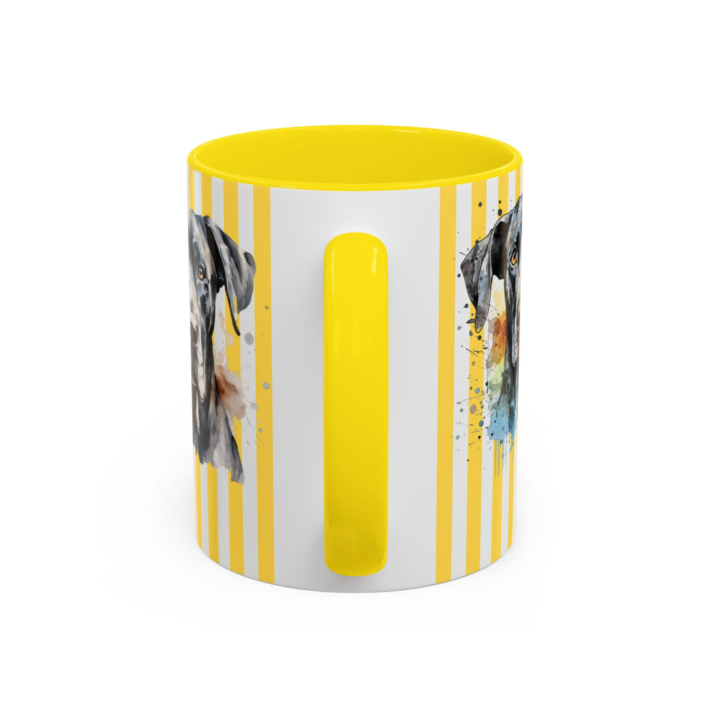 Personalised Dog Accent Coffee Mug — Yellow Striped Dog Lover Gift (11/15 oz)