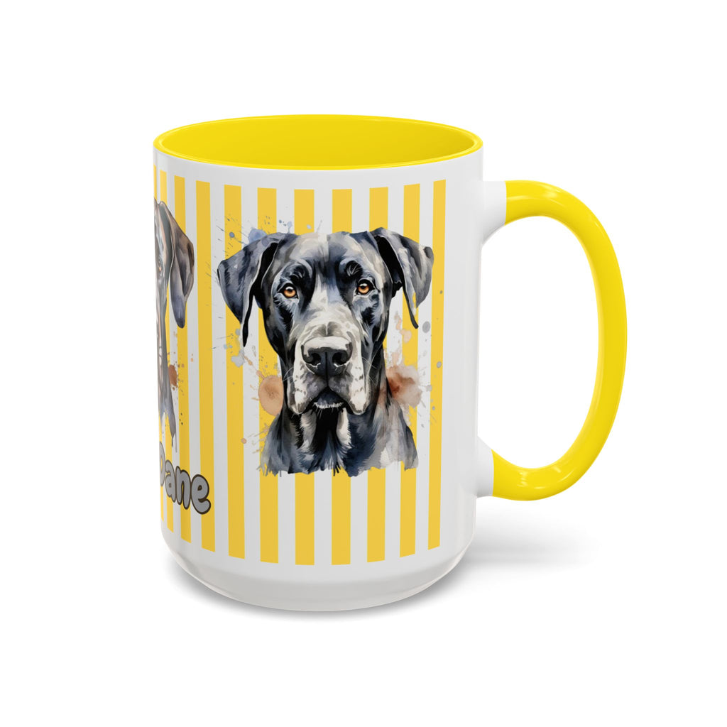 Personalised Dog Accent Coffee Mug — Yellow Striped Dog Lover Gift (11/15 oz)