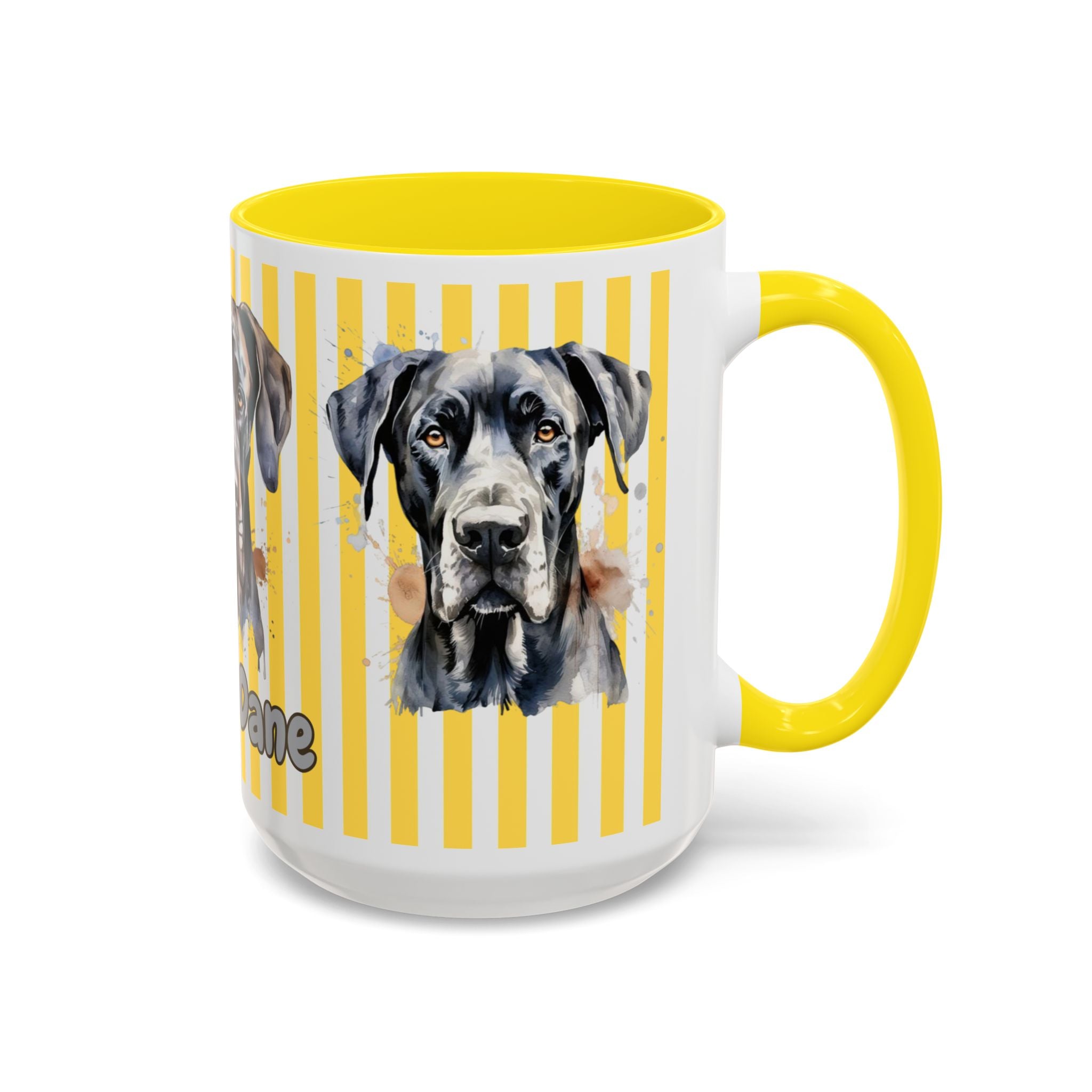 Personalised Dog Accent Coffee Mug — Yellow Striped Dog Lover Gift (11/15 oz)